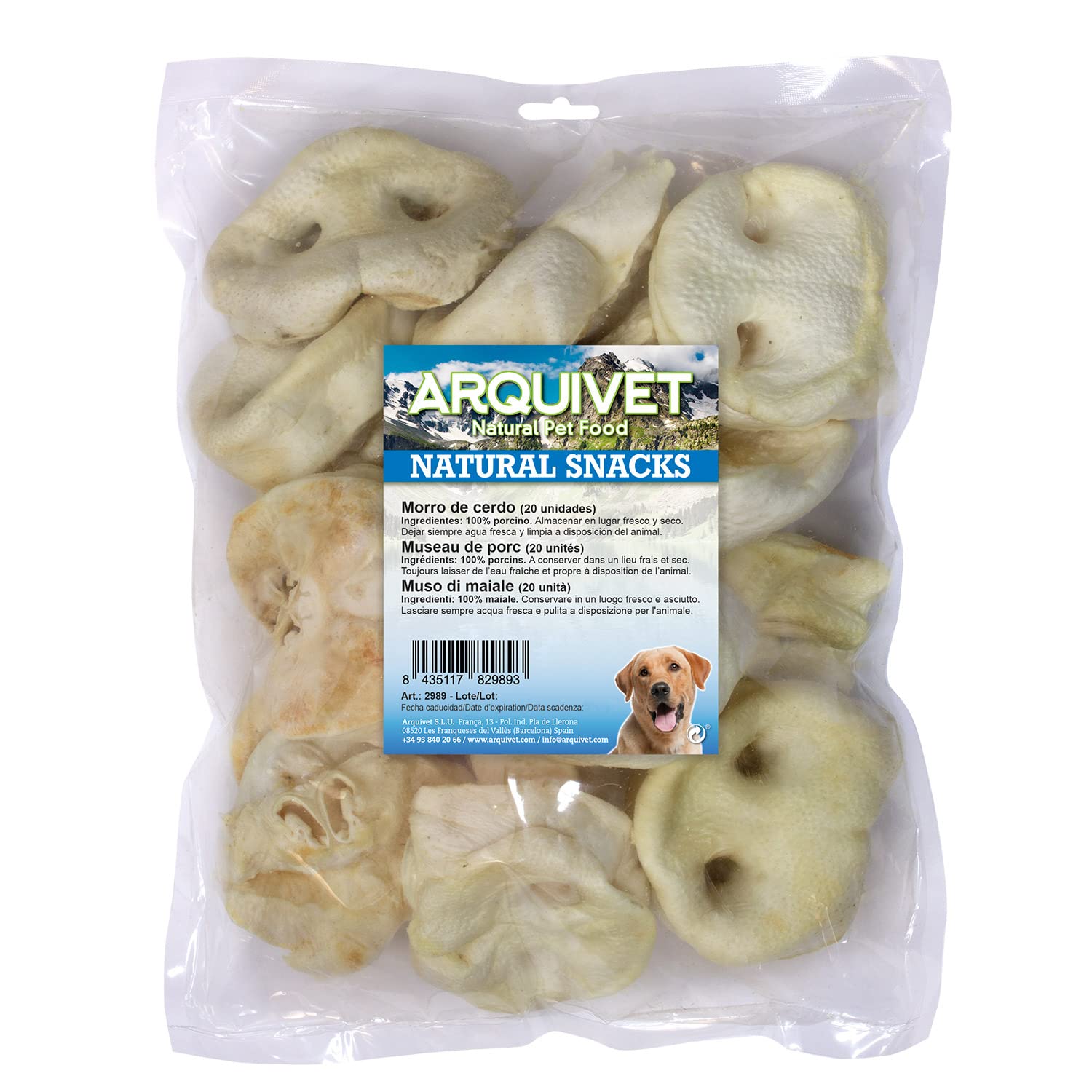 ARQUIVET Morro de Cerdo en Bolsa de 20 uds - Snacks 100% Naturale...