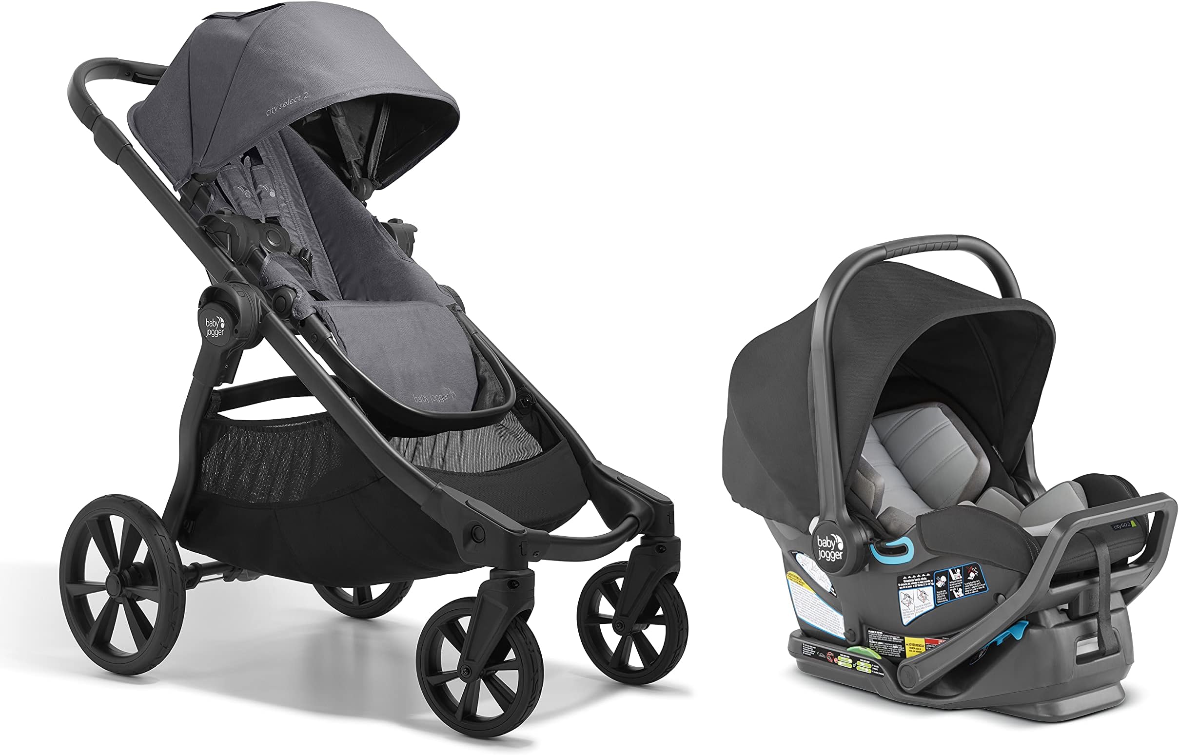 Baby Jogger City Select 2 Single-to-Double Modular Travel System, Includes City GO 2 Infant Car Seat, Radiant Slate