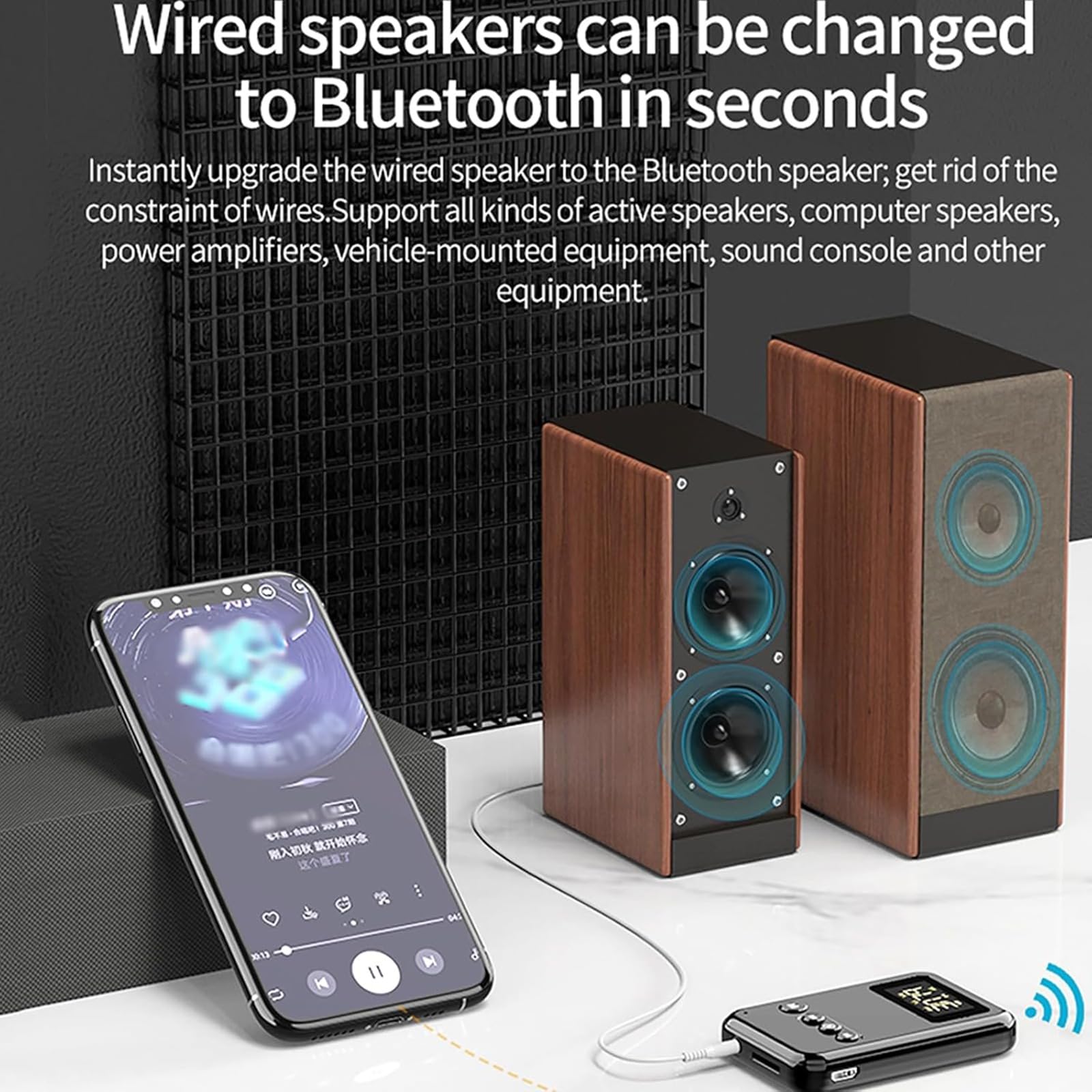 Ricevitore trasmettitore Bluetooth 5.0, adattatore ricetrasmettitore wireless portatile ricaricabile con jack da 3,5 mm, supporto riproduzione scheda TF/trasmissione FM (87,5~108HMZ FM), per altoparla