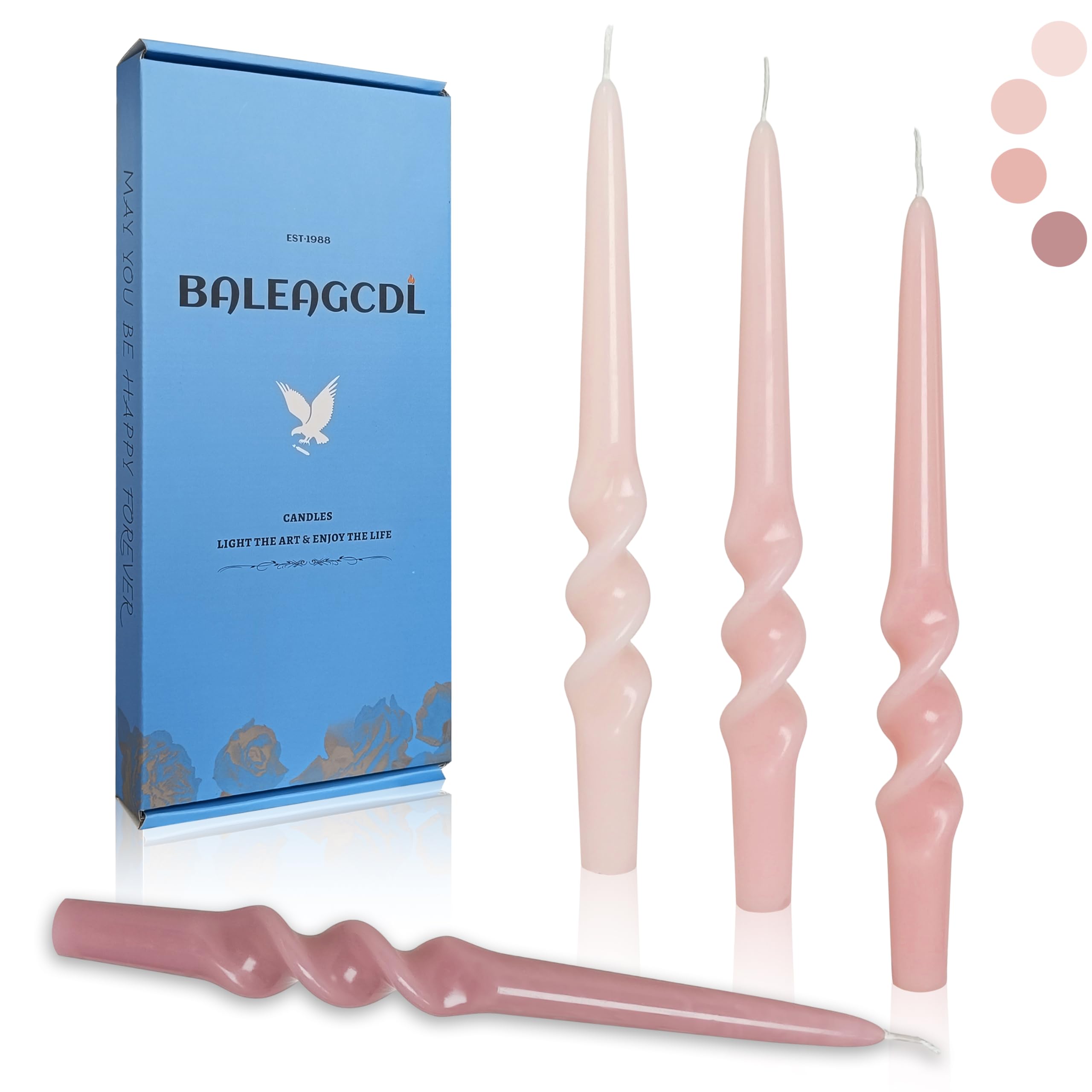 Gradient Pink Smokeless Candles Handmade Twisted Taper Candle 9.5 Inch Unscented Spiral Candlesticks for Dinner Holiday Wedding Home Decor 4 PCS