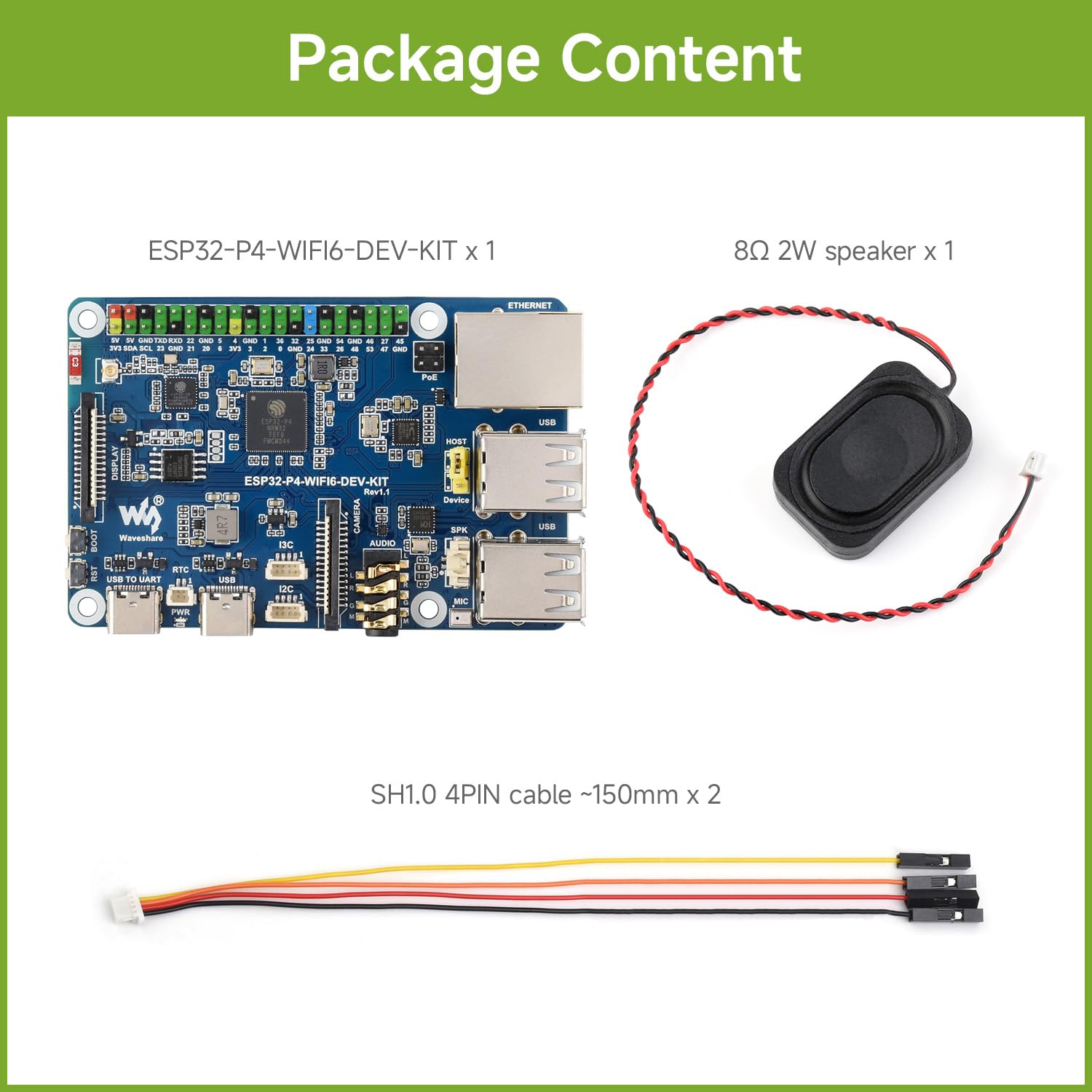 Waveshare ESP32-P4-WIFI6-DEV-KIT High-Performance Development Board, Based on ESP32-P4 & ESP32-C6, Supports Wi-FI 6, BT 5 & BLE 5, Bundle with Board and Speaker