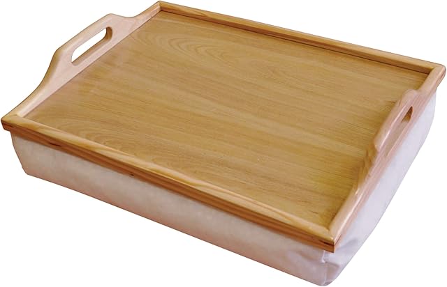 Netagon Wooden Breakfast, Food, Laptop Table Lap Tray with Cushion Bean Bag (Plain Beige)