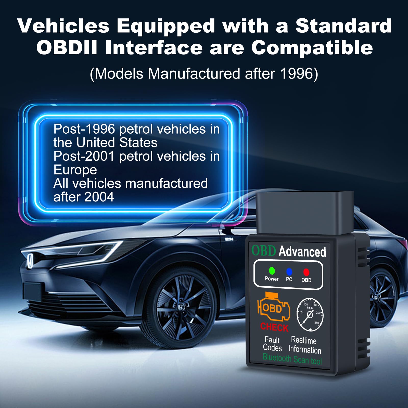 OBD2 Auto Diagnostica con 10+ Lingue, Bluetooth Diagnosi Auto Scansione dei Guasti del Veicolo, Scanner OBD2 per Auto con Protocolli Multipli per iOS, Android, Windows.