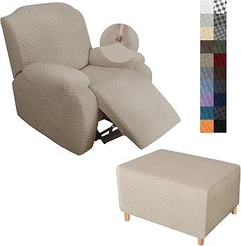 YEMYHOM Small Size Recliner Chair Cover + Small Size Ottoman Cover Khaki