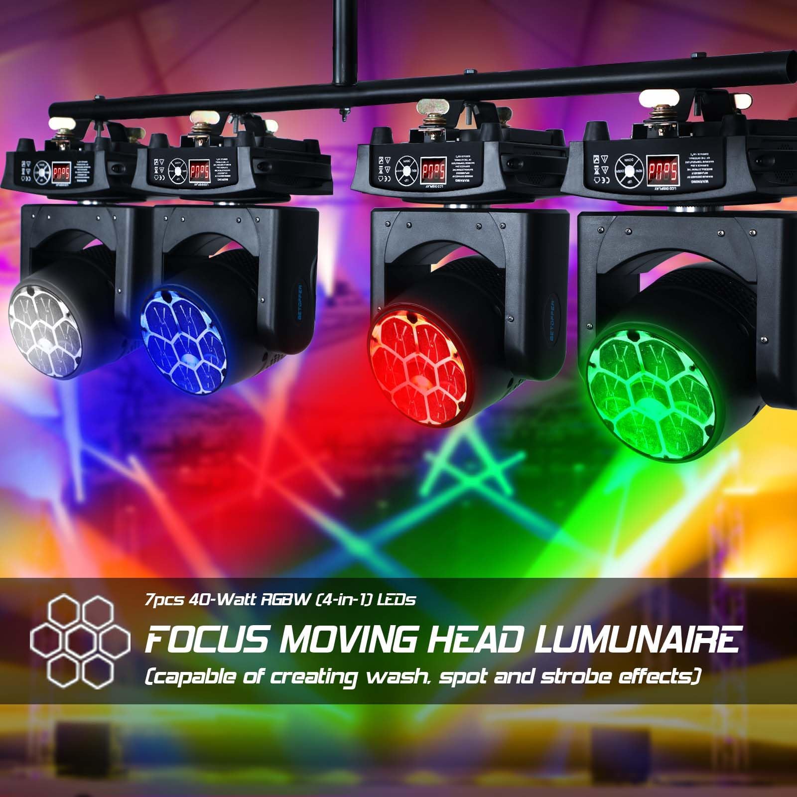 BETOPPER Lyre Led DMX Moving Head Lampe RGBW DJ Projecteurs Lumiere à Tête Rotative avec Effet Beam/Wash/Zoom/CTO Jeux de Lumière pour Clubs,Fête,Disco (1, LM0740-1)