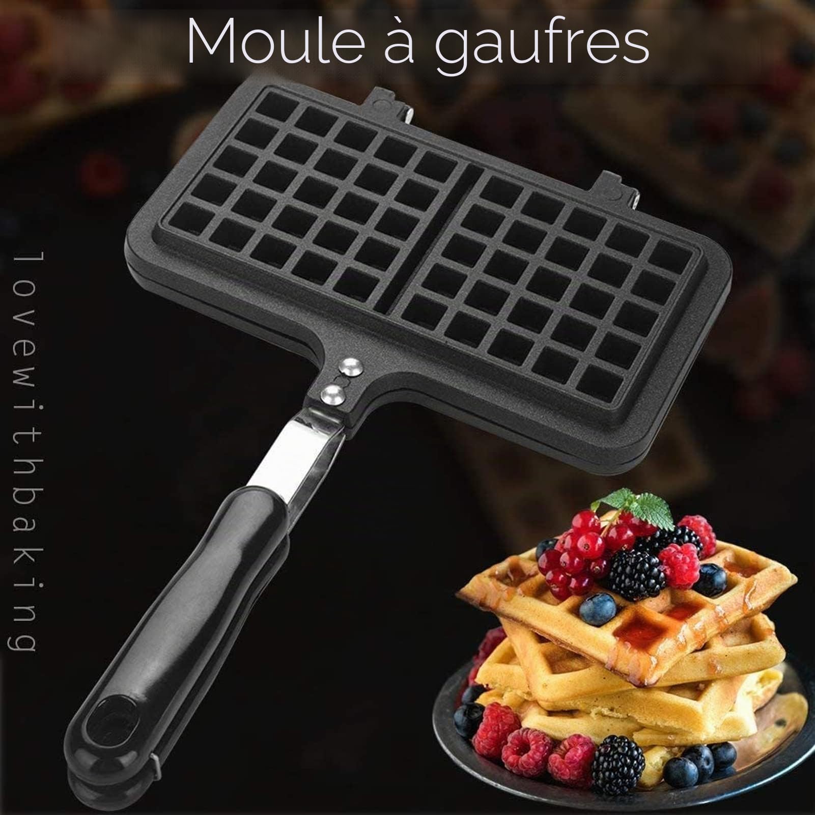 Gaufrier pour cuisinière, poêle à gaufres en fonte antiadhésive Double gaufriers belges pour le camping, la cuisson du petit-déjeuner en famille