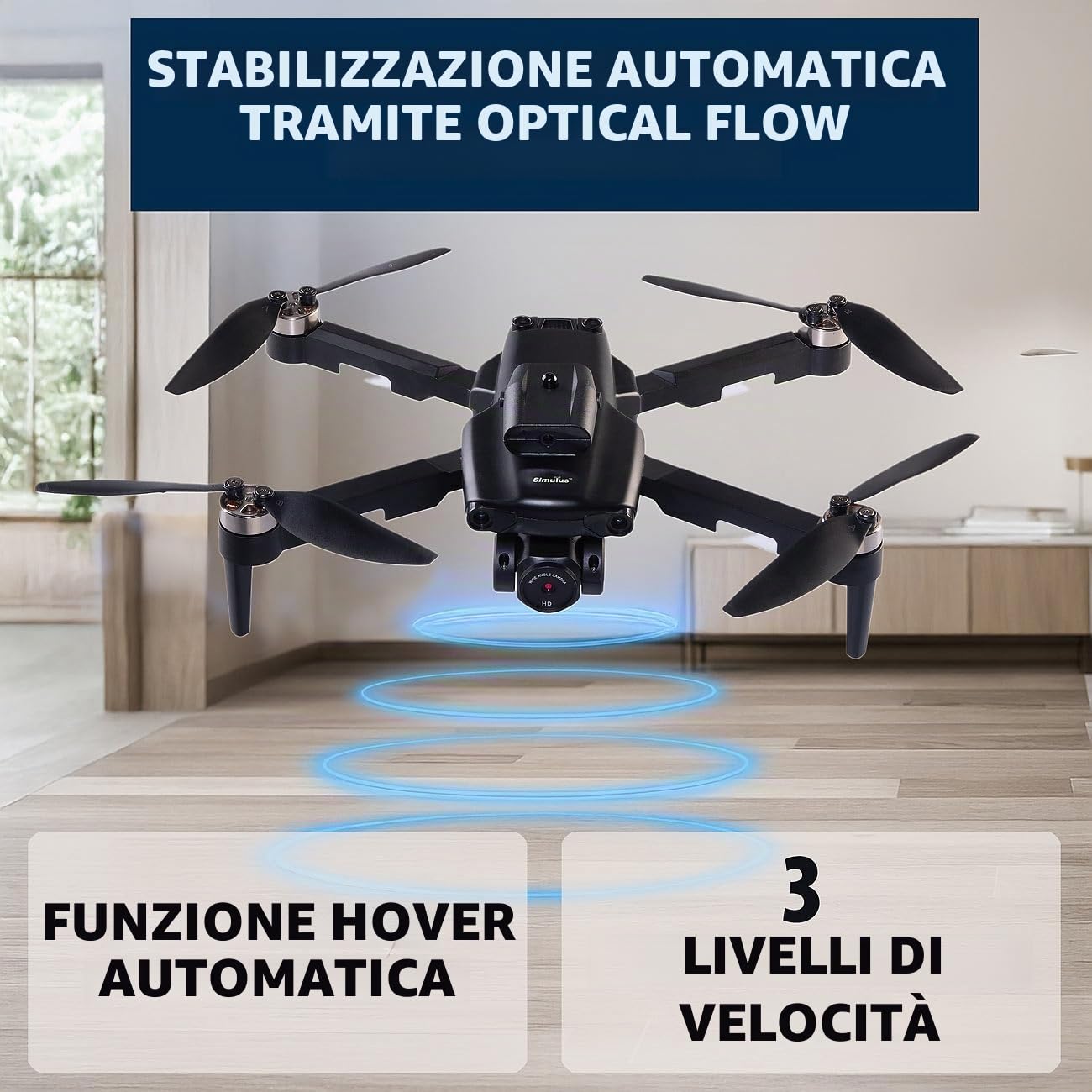 Simulus quadricottero: Droni RC Wi-Fi, pieghevole, con telecamera HD (drone quadricottero, drone pieghevole quadcopter, LED)
