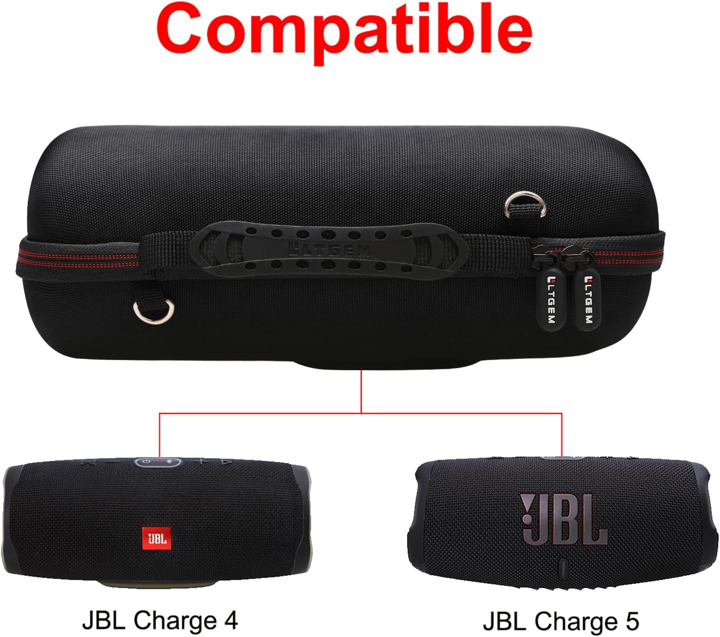 LTGEM Case for Charge 4/ Charge 5 Speaker Carrying Case Hard Storage Travel Protective Bag Fits Charger and USB Cable (Lycra Black with Shoulder Strap) - Image 3