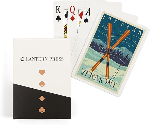 Jay Peak, Vermont, Cross Skis, Letterpress (52 cartas de juego, baraja de cartas de tamaño póker con comodines)