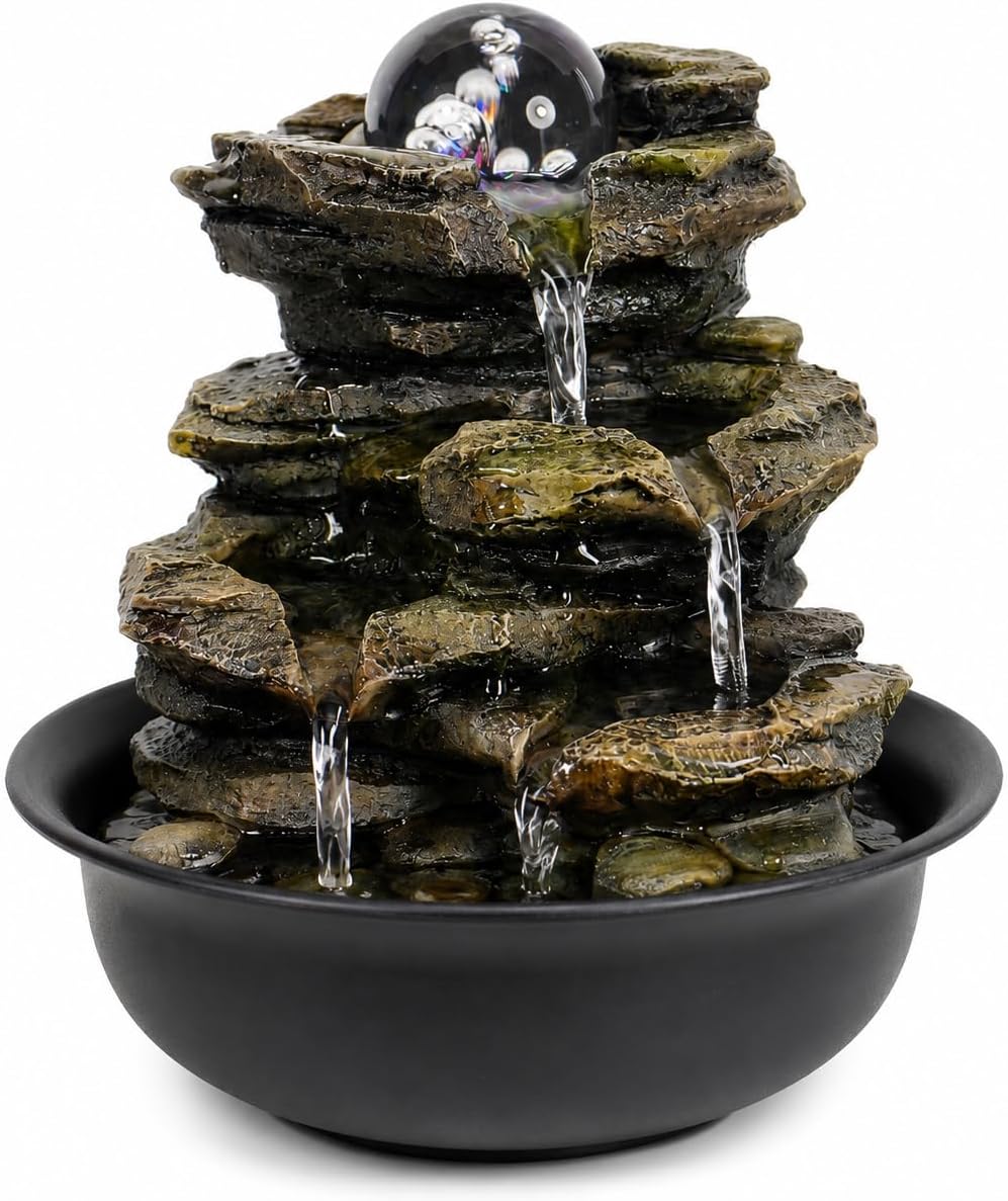 Creative Touch Heart of Nature Indoor Water Fountain with LED Light AND Colour Changing Spinning Ball USB Included