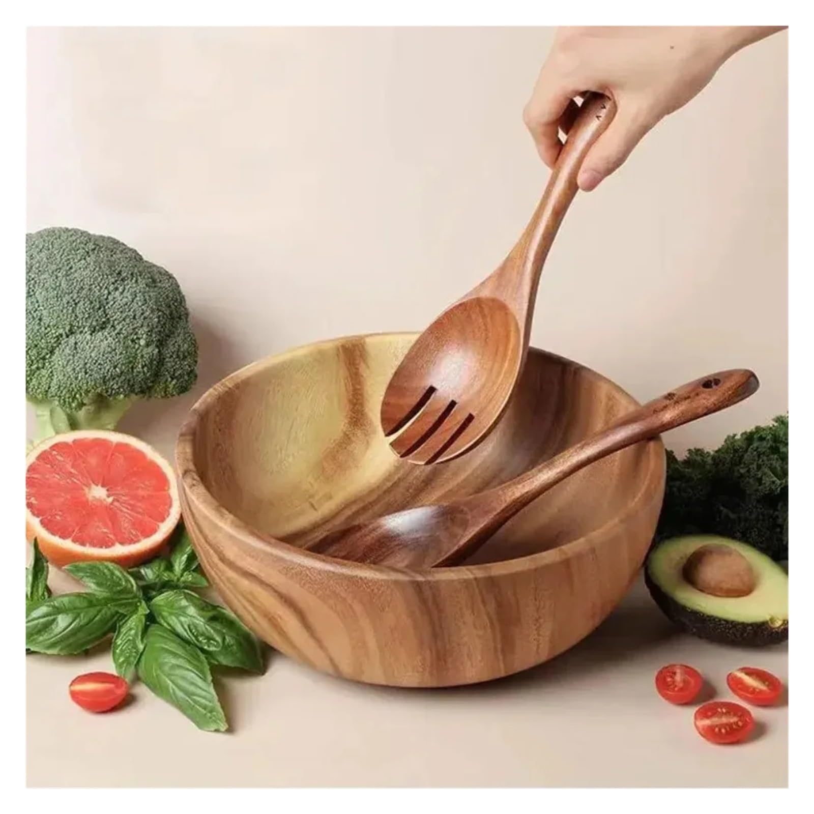 Generisch Salatbesteck aus Holz mit langem Griff, Löffel, Gabel, Wiederverwendbare Servierlöffel for die Küche, Rühren, Mischen und Kochen(2PCS)