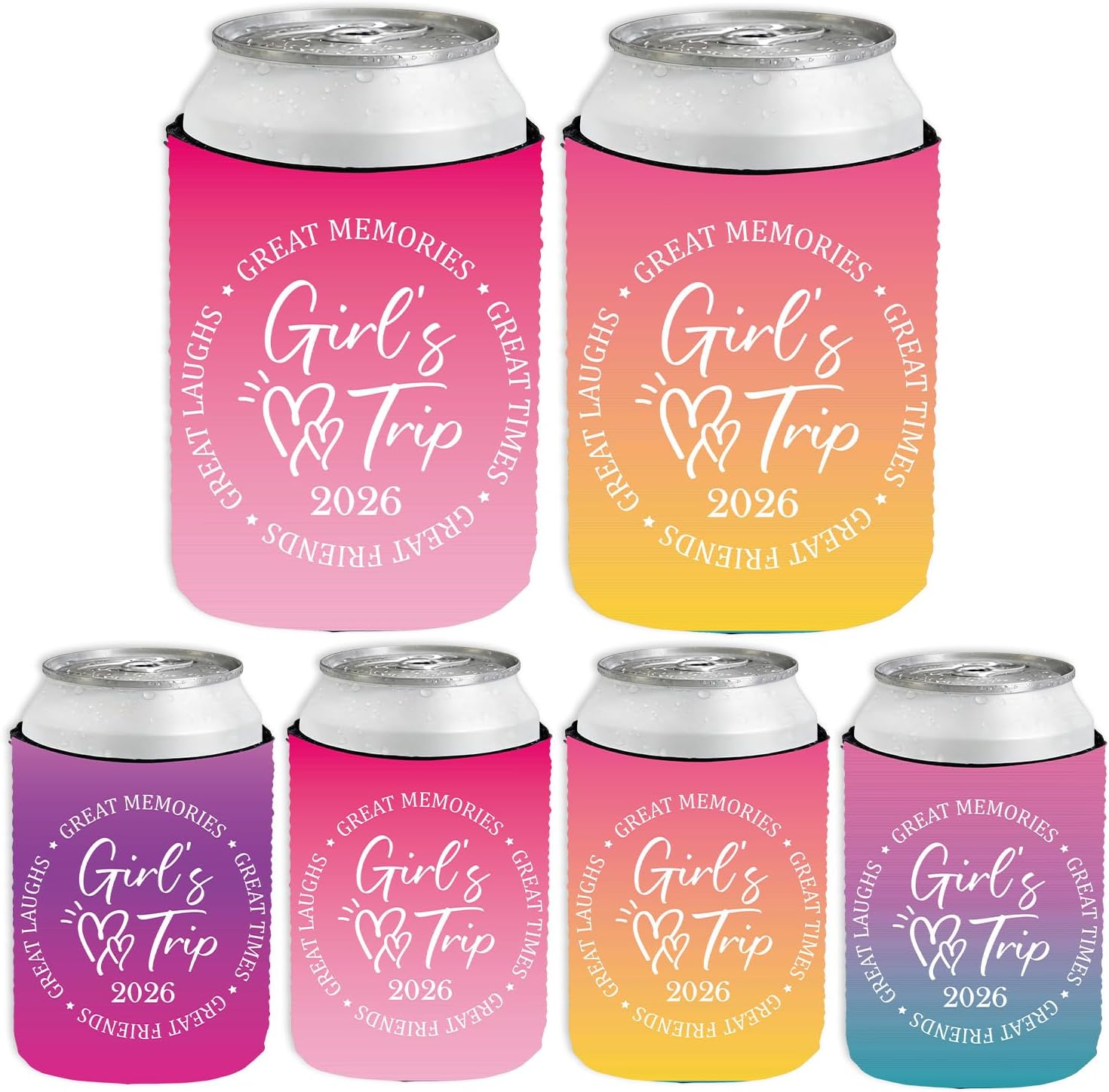 Girls Trip 2026 Can Cooler, 4PCS Girls Trip Cup Sleeves Gifts Favors 12oz, Girls Weekend Can Sleeve Gifts for Women Friendship Vacation Bachelorette Party