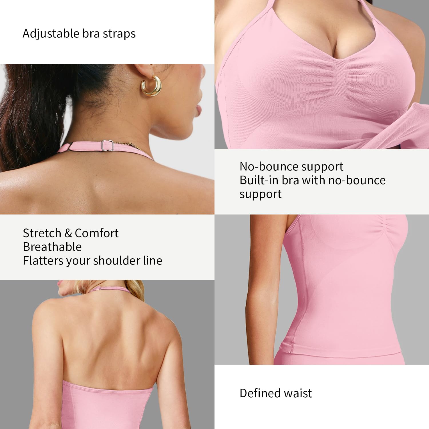 Workout Impact Longline Strappy Tank Tops for Women with Built in Bra Sleeveless Gym Seamless Backless with Adjustable Strap - Image 2