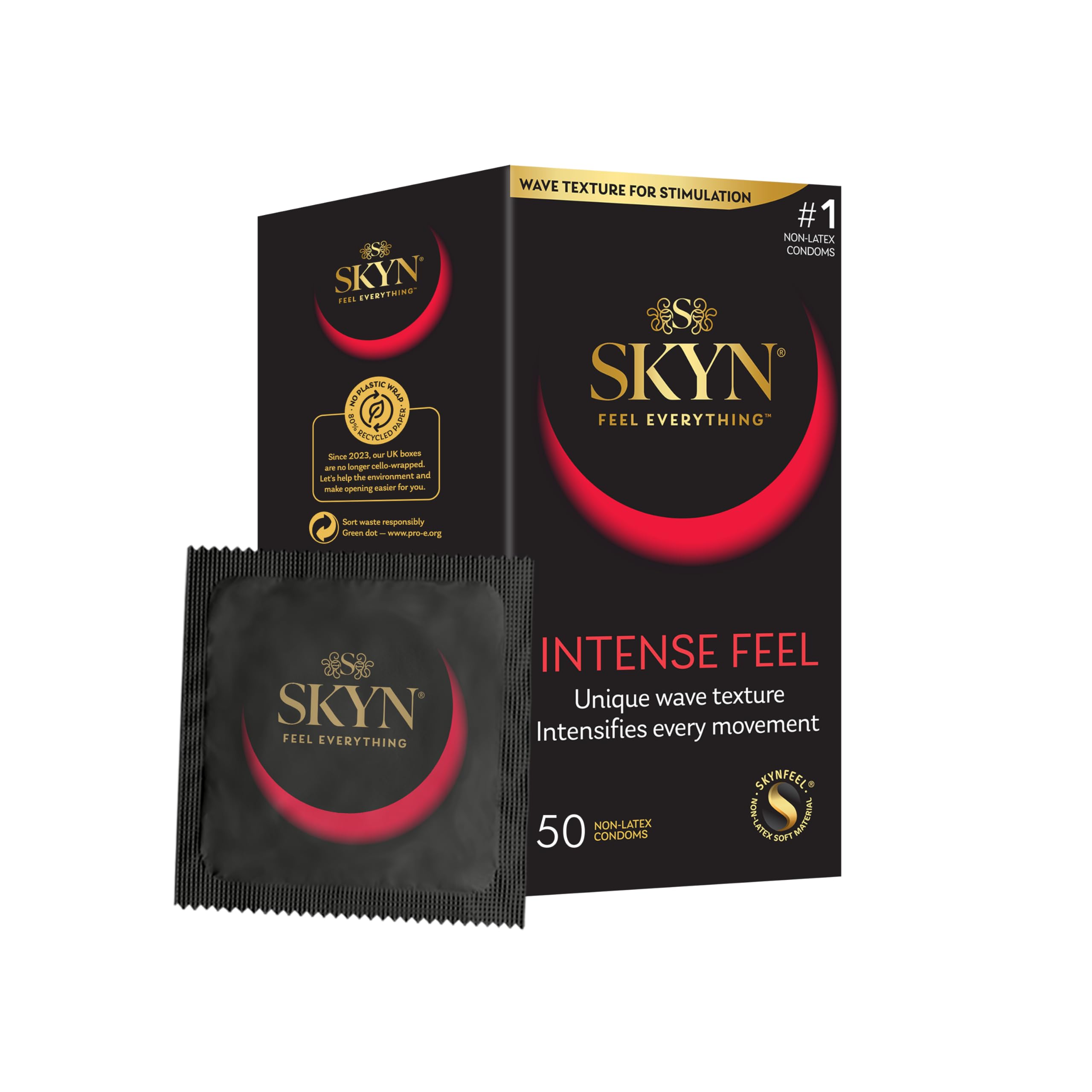 SKYN Intense Feel Kondome – Skynfeel Latexfrei, dünn, gerippt und gepunktet, 53 mm breit