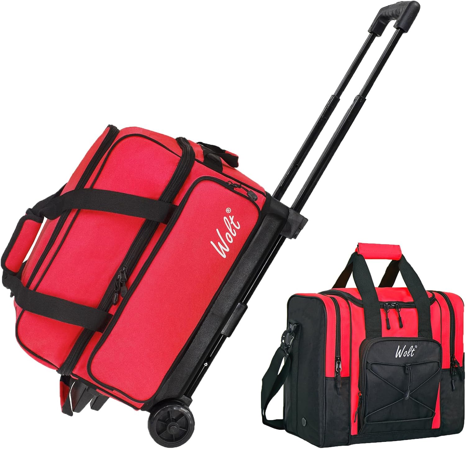 WOLT | Double Roller 2 Ball Bowling Bag with Separate Shoe Compartment-Retractable Handle extends to 40", Bowling Ball Bag for Single Ball - Bowling Ball Tote Bag with Padded Ball Holder