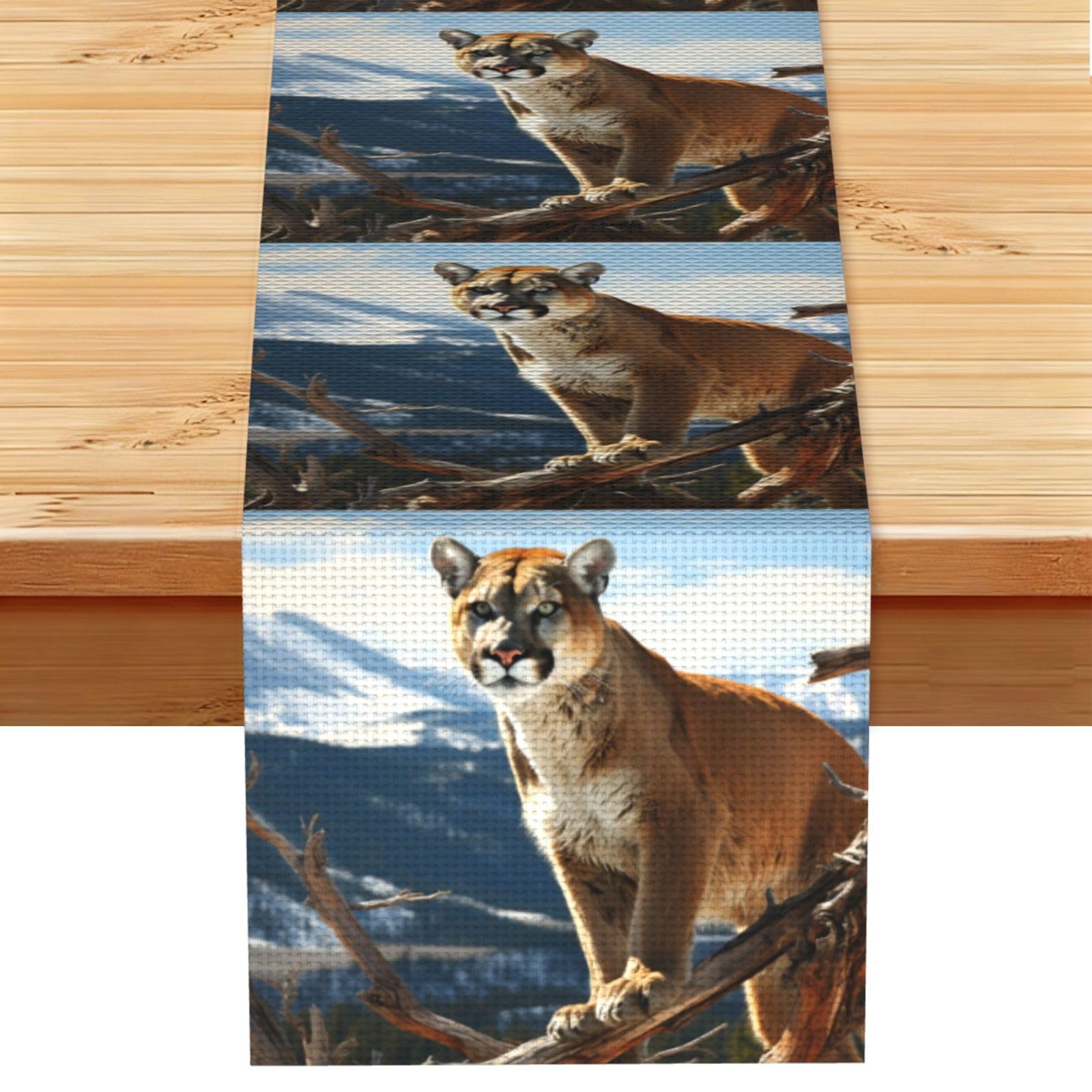 Fodpand Black Rustic Cotton Linen Table Runner, Panther Mountain Lion Table Runners 13 X 72 Inches, Modern Elegant Farmhouse Tablecloth, Washable Kitchen Dining Table Decoration For Home Party Decor