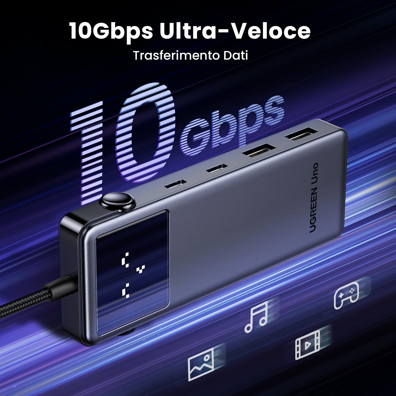 UGREEN Uno 10Gbps Hub USB C HDMI 4K 60Hz PD 100W Carica Adattatore Type C 3.2 con Indicatore LED Docking Station Compatibile con MacBook Pro Air M3 M2 M1, iPad, iPhone 16 Pro Max, Galaxy S24