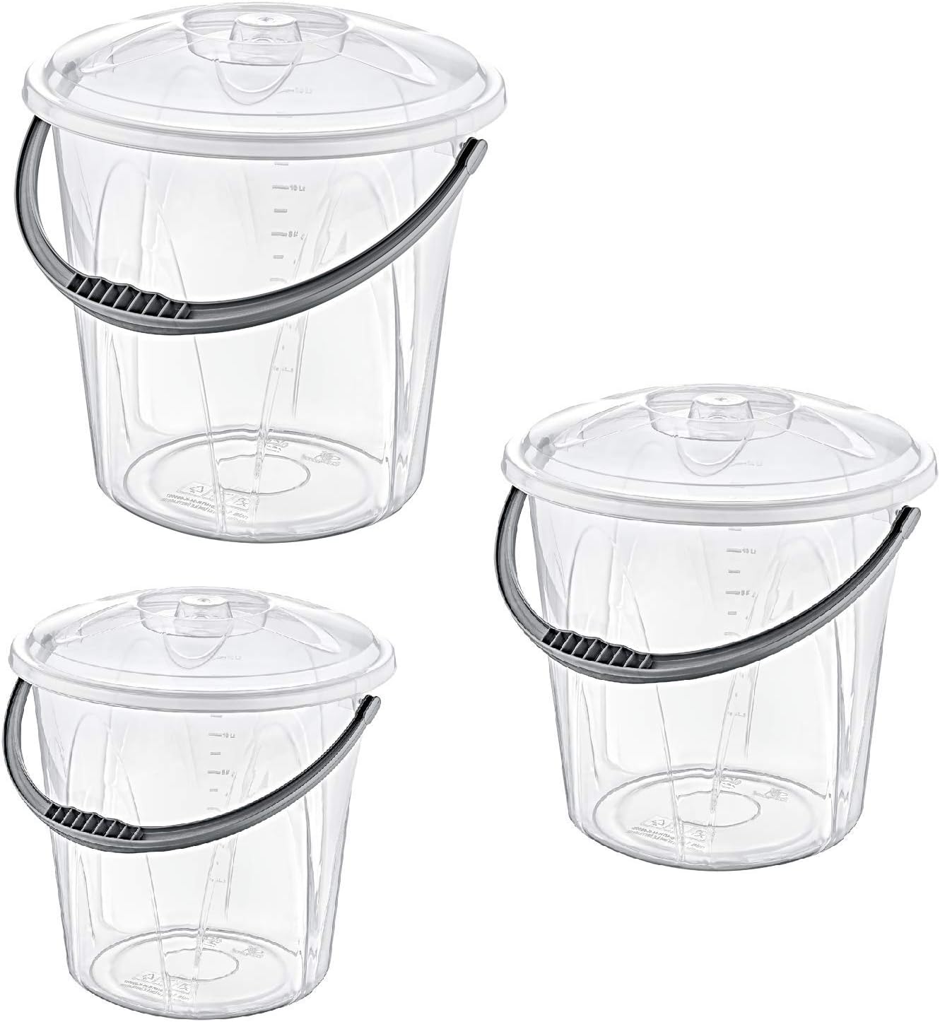 Clear Plastic Bucket with Lid & Carry Handle Kitchen Garden Cleaning