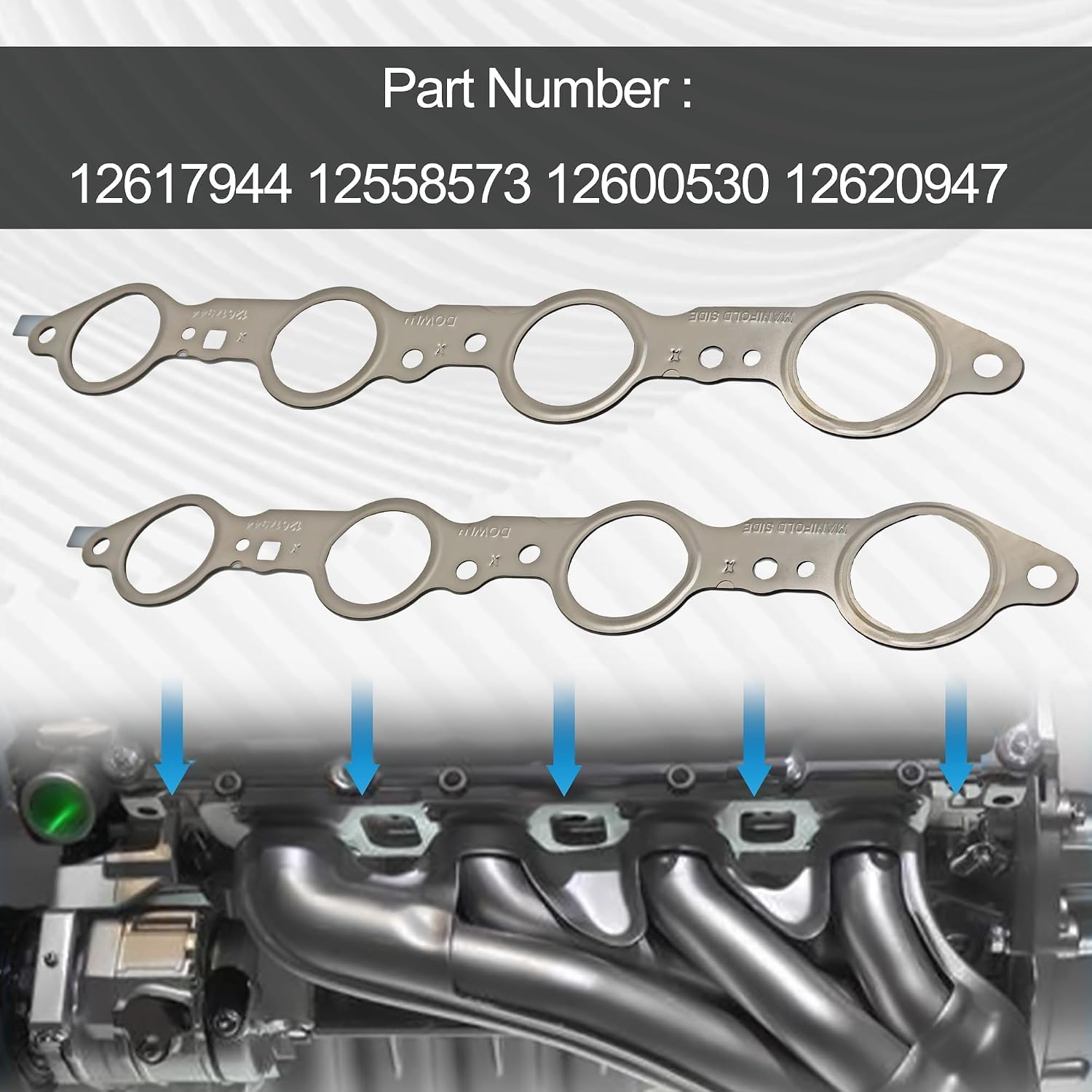 12617944 2 PCS LS MLS Header Exhaust Manifold Gasket Set Fits for Silverado Sierra Suburban 1500 2500 HD for Yukon CTS Escalade MLS LS LQ LM7 4.8L 5.3L 5.7L 6.0L 6.2L Engines Header Gasket