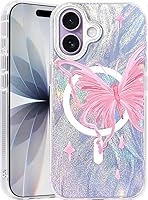Vista 85 de I-MGAE-IN-AR - Funda compacta para iPhone 16 Pro Max con diseño de mariposa plateada brillante, a la moda, suave, delgada, de poliuretano