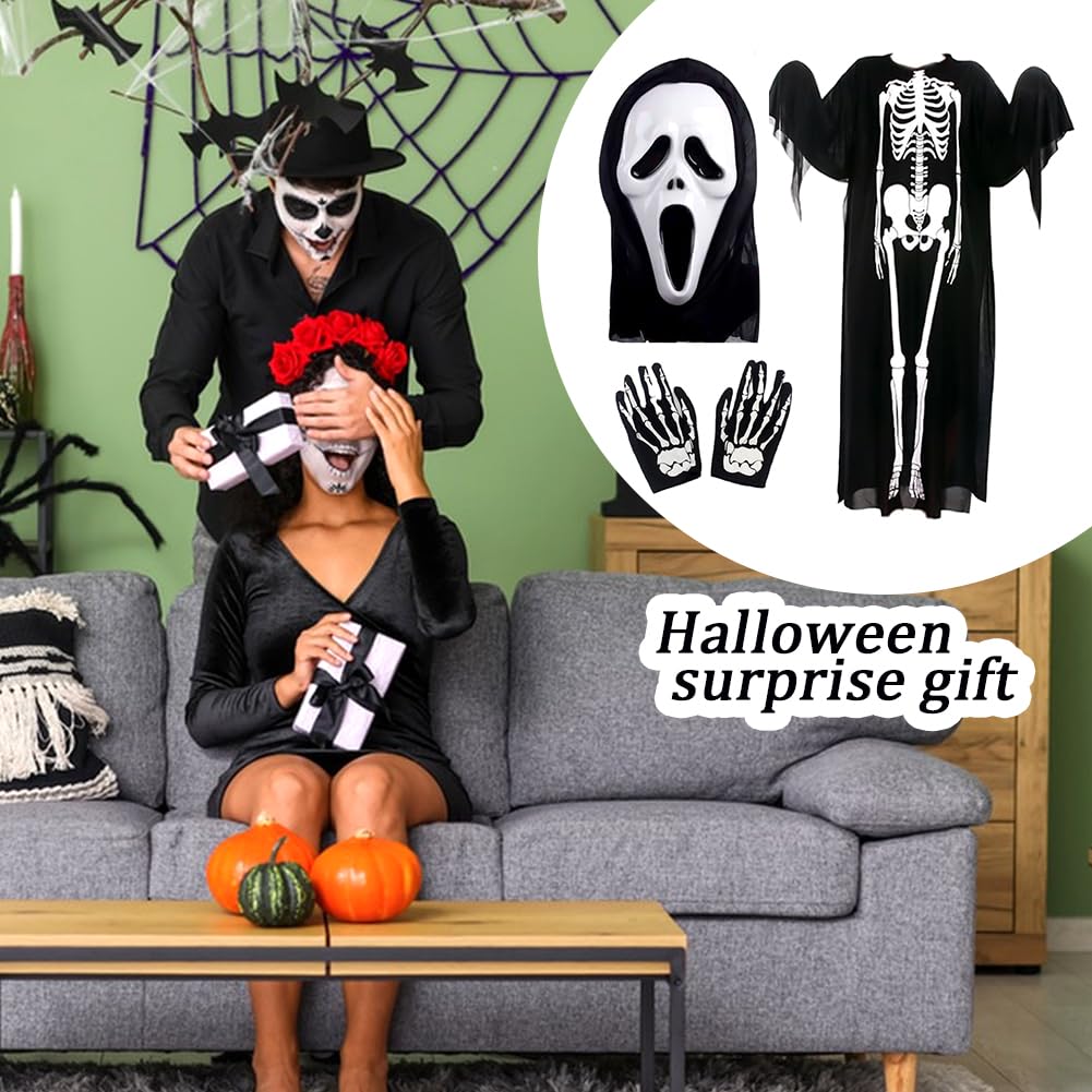 MIFKLMV Halloween Horror Costumes, Adults Kids' Skeleton Costumes, with Spooky Scream Masks, Bone Gloves & Jumpsuits - Image 4