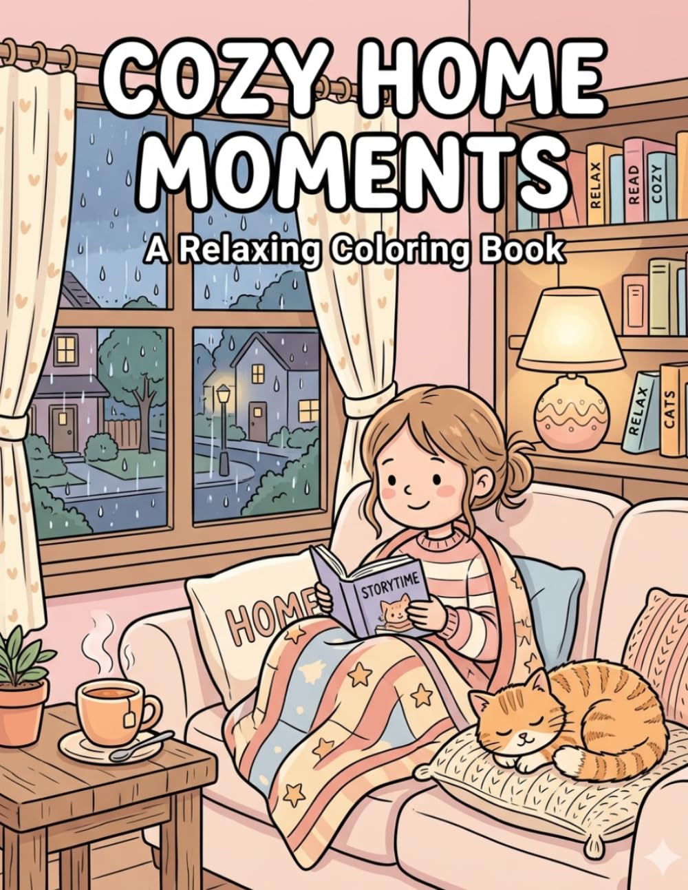 Cozy Home Moments Coloring Book: Relaxing Cozy Scenes for Stress Relief, Hygge Vibes, Cute Home Life and Calm Coloring Pages for Adults and Teens