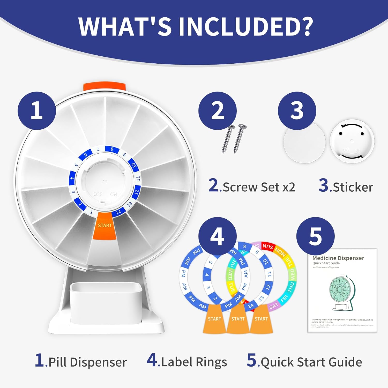 Cruxer Large Capacity Pill Dispenser with Easy Push-Button Dispensing Design,7 Day 2 Times a Day & 14 Day Pill Organizer,Wall-Mounted & Standing Use,Weekly Pill Box for Vitamins & Fish Oil & Medicine