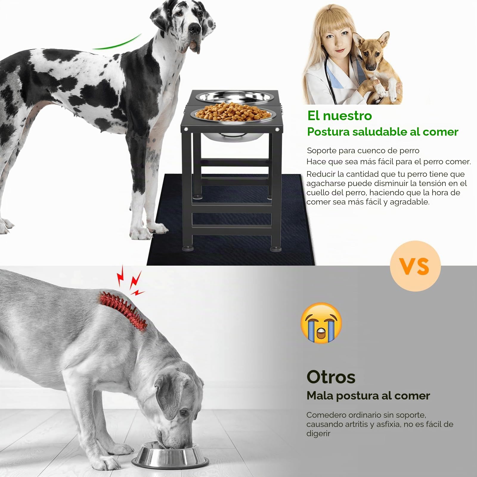Cuencos elevados de metal para perros grandes de raza extra grande Soporte de cuenco para perros elevado con alfombrilla a prueba de salpicaduras y cuencos para mascotas de 3000ML, comedero de 17" de