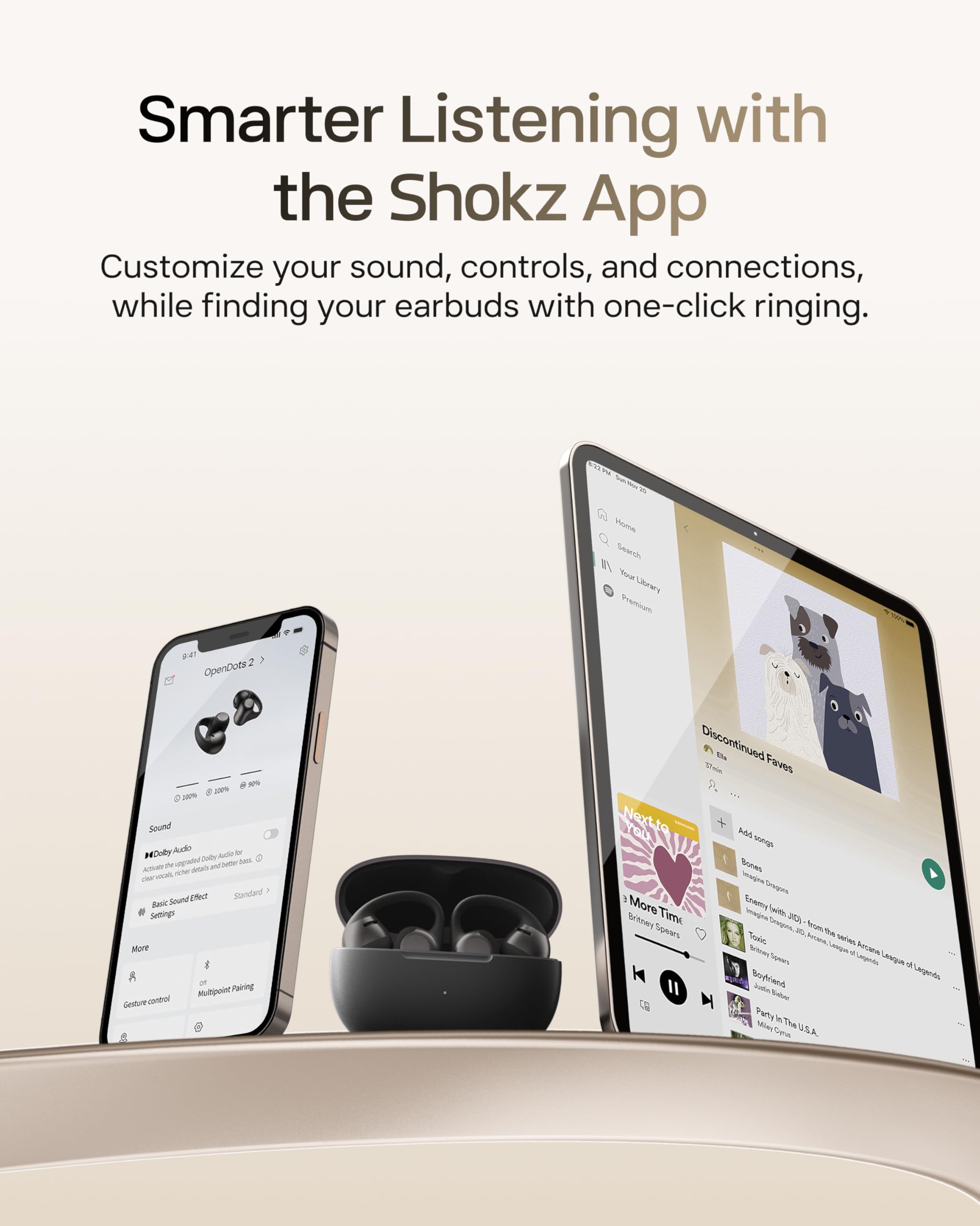SHOKZ OpenDots 2 auricolari open-ear clip-on, Dolby Audio - Nero | bassi profondi, riproduzione 40 h, Bluetooth 6.1, impermeabili IP57, riduzione rumore AI, ricarica rapida wireless