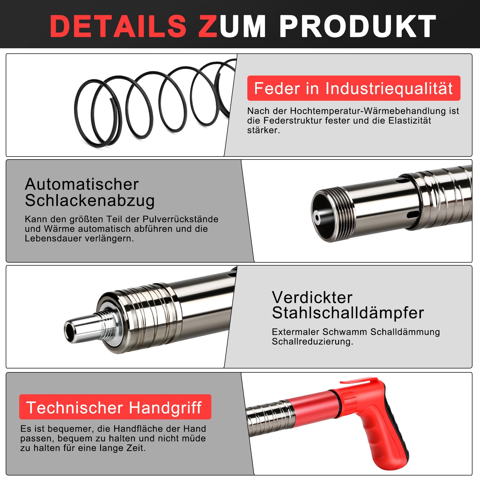 Manuelle Nagelpistole, 5 Gänge Nagelpistole Nail Gun mit 100 Runden Nägeln+100 Röhrenklammern, Beton-Nagelpistole für Stahl & Beton, Tragbare Nail Gun für Decken-/Draht-Hider mit Handschuhen