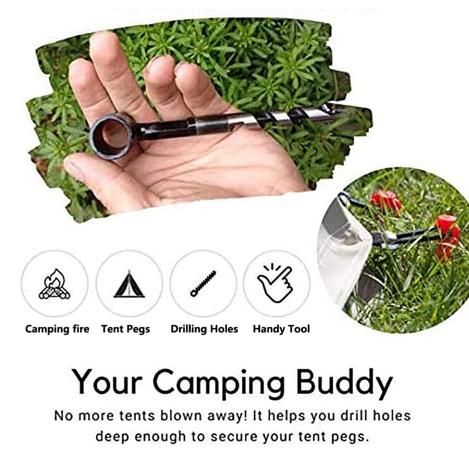 Broca de Supervivencia Manual multipropósito, con un Palo de Madera Taladro de Mano Broca de Sierra para carpintería Arregle los Clavos de la Tienda para Exteriores y Acampar Herramienta de