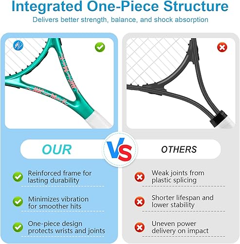 Miniatura 5 de Juego de raquetas de tenis de 27 pulgadas, raquetas de tenis preencordadas para 2 jugadores para adultos, 2 cintas de sobreagarre, 3 pelotas, 2