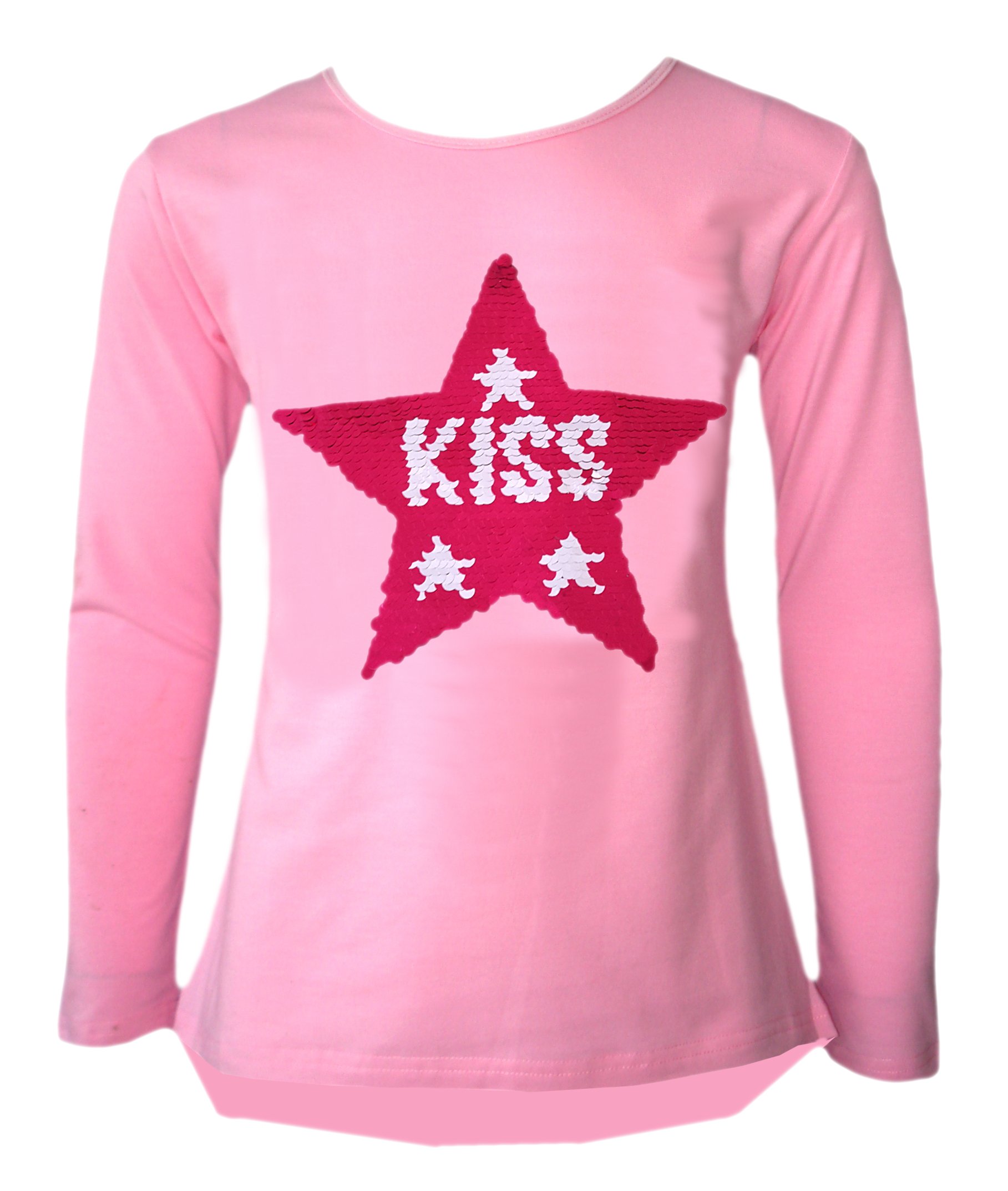 Girls Sequin Tops Brush Changing Heart Star Butterfly Love Pom Pom Ice Cream Top