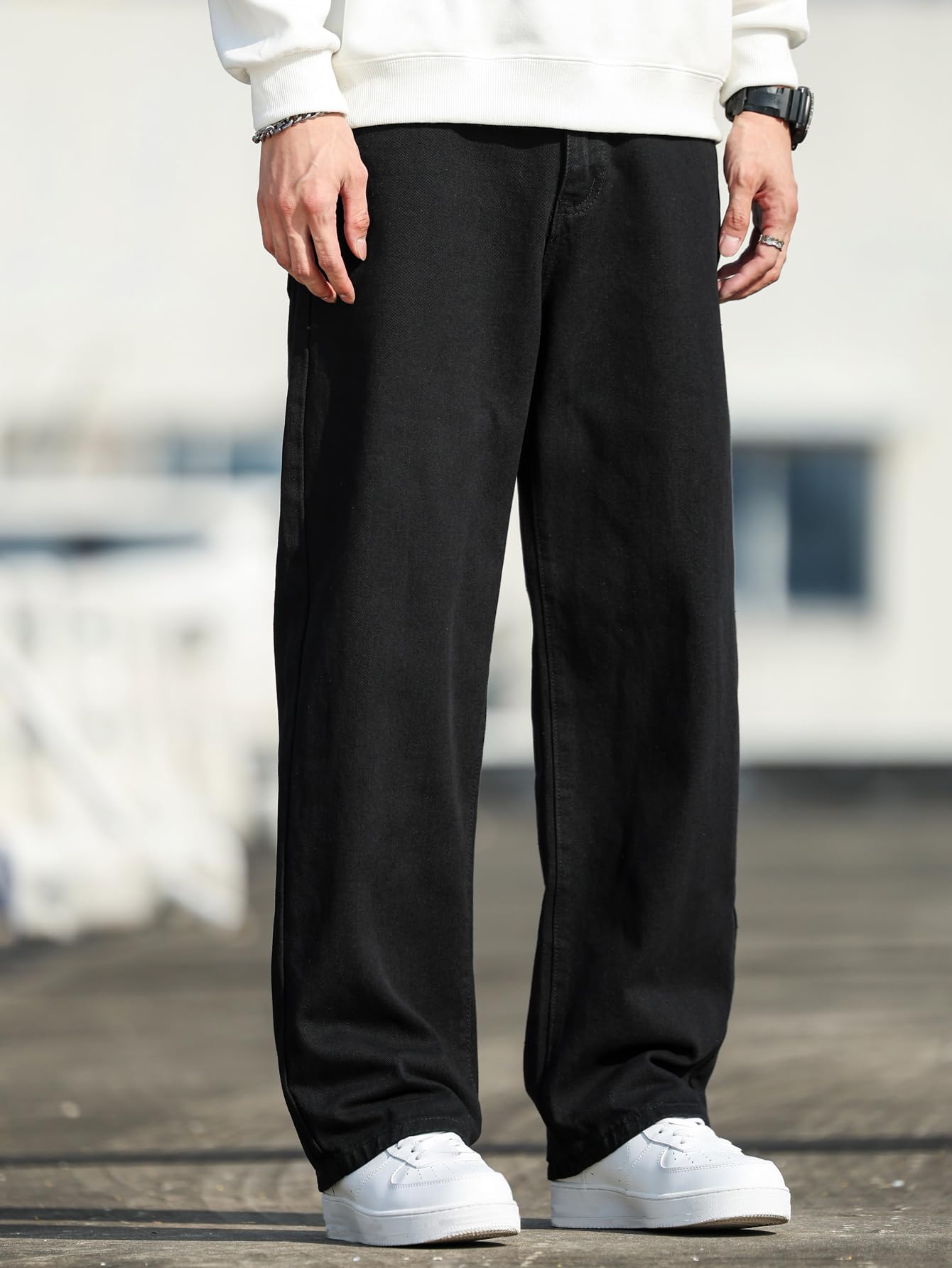 Jeans da uomo con taglio largo, Y2K, pantaloni da skater, con gamba dritta, Hip-Hop Streetwear