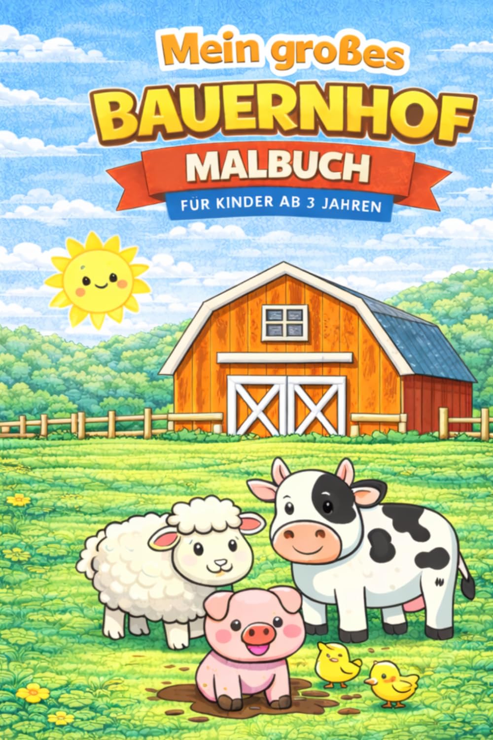 Mein großes Bauernhof Malbuch für Kinder: 25 einfache und süße Ausmalbilder | Tiere, Traktoren und Bauernhof-Spaß für Kinder ab 3 bis 8 Jahren