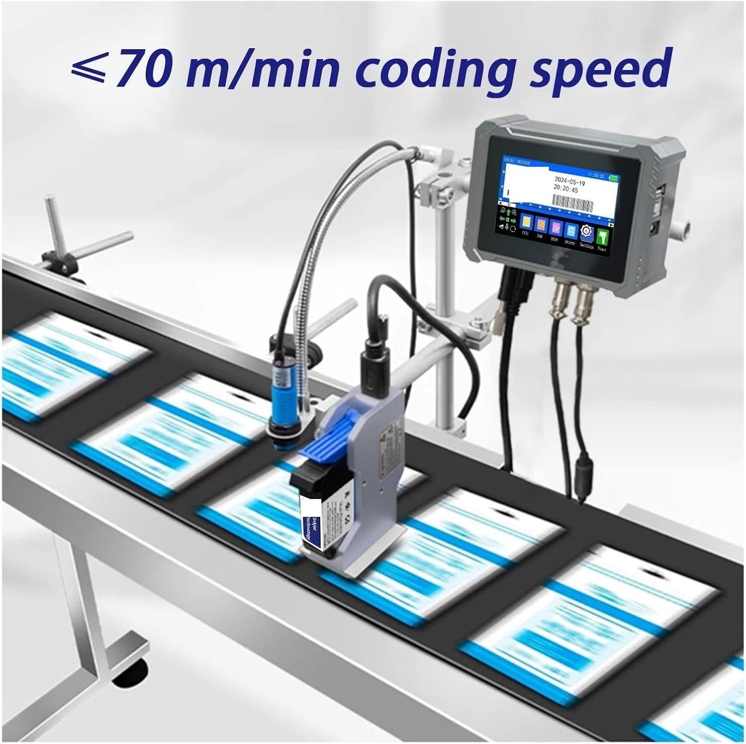 Impresora inyección de Tinta Industrial en línea U3-Plus con Boquilla de 12,7/25,4 mm,Máquina Codificadora Automática Industrial para Imprimir código QR, código Barras 25.4mmwithoutink