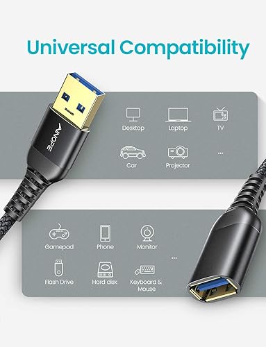 Vista 13 de AINOPE Cable de extensión USB, extensor USB, cable de extensión USB 3.0, cable macho a hembra, cable de alta transferencia de datos, compatible