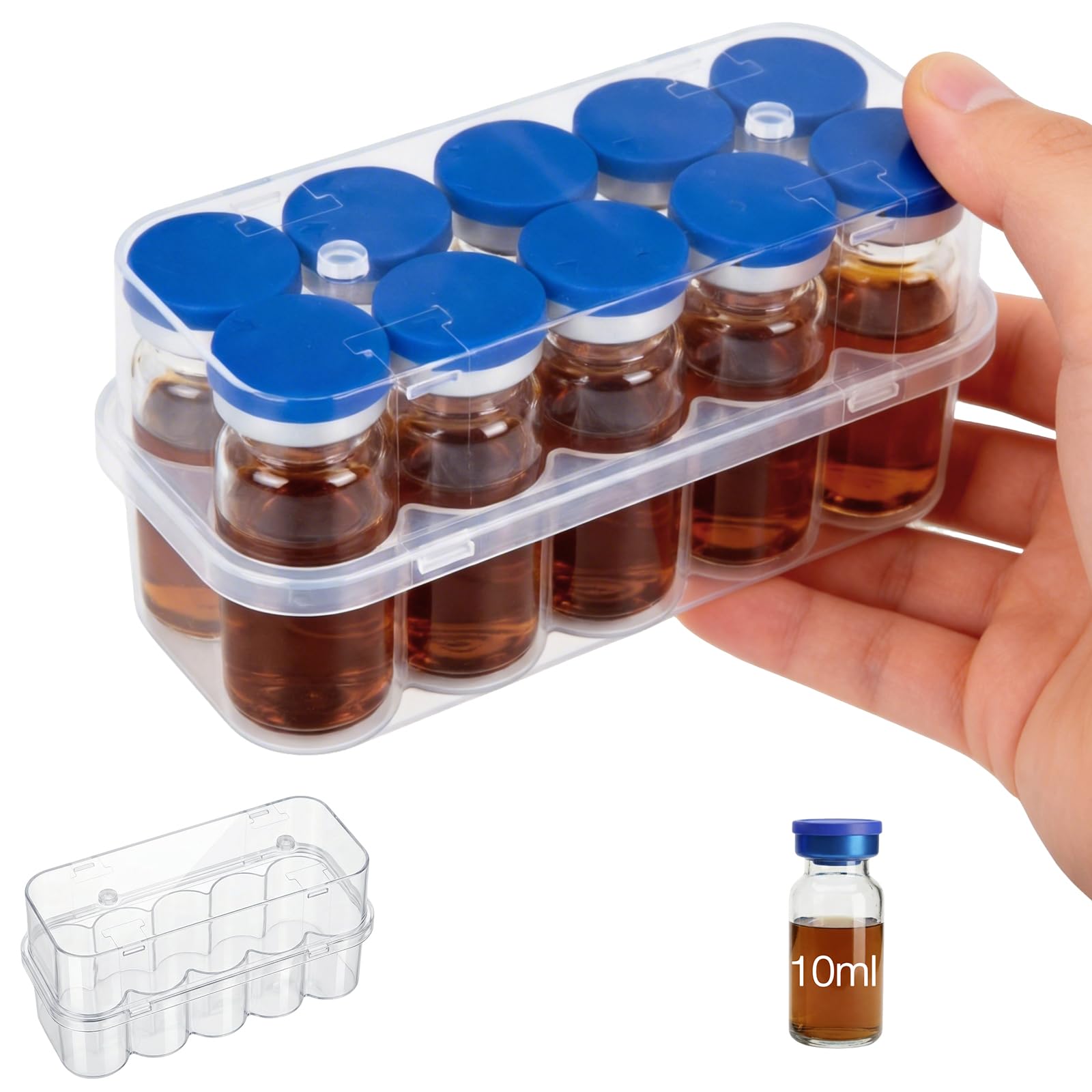 SUNMON Caja de Almacenamiento para Viales de 10 ml, Organizador Transparente para Insulina y GLP-1 con 10 Ranuras