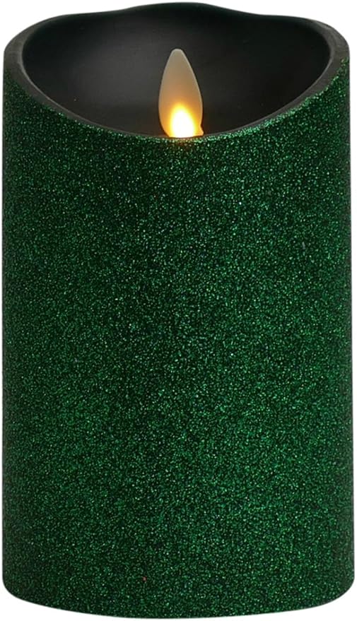 Liown Flameless Candle Unscented Moving Flame Candle with Timer (Green Glitter
