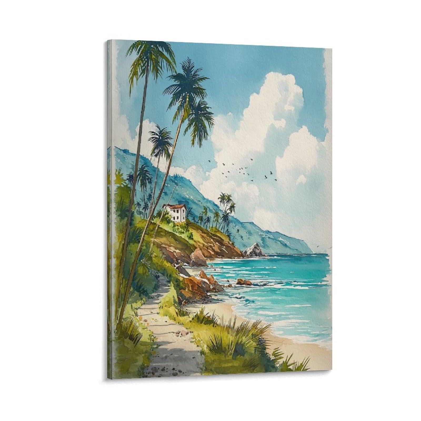 LCYNNH Bermuda Watercolor Print North Atlantic Coastal Art Poster 16x24inch(40x60cm) Print Home Bedroom Office Living Room Decor Canvas