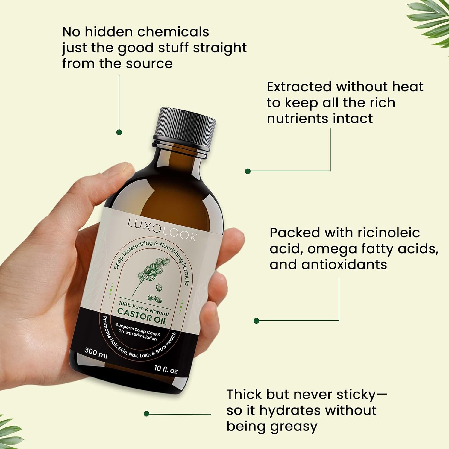 Pure Castor Oil - Cold Pressed 100% Castor Oil for Hair Growth, Skin, Eyebrows, Eye Lashes, Nails & Cuticles - Hexane Free, Natural & Unrefined - Includes Dual Mascara, Dropper & Scalp Massager - Image 8