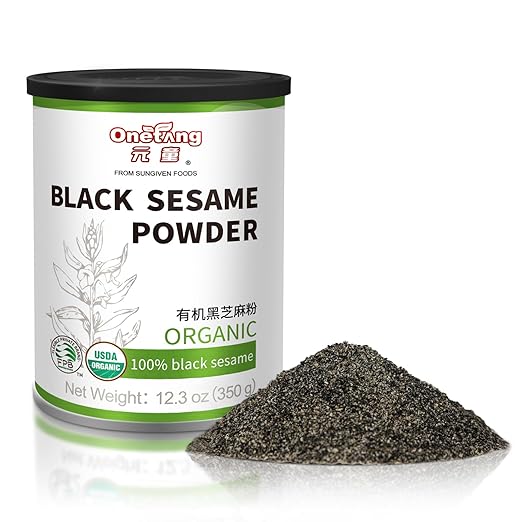 ONETANG Organic Black Sesame Powder,Plant Based,Gluten-Free,Vegan,Protein Source No Sugar,Low Temp Roasted,Halal,Non-GMO,Black Sesame Paste 12.36 Oz (350g)