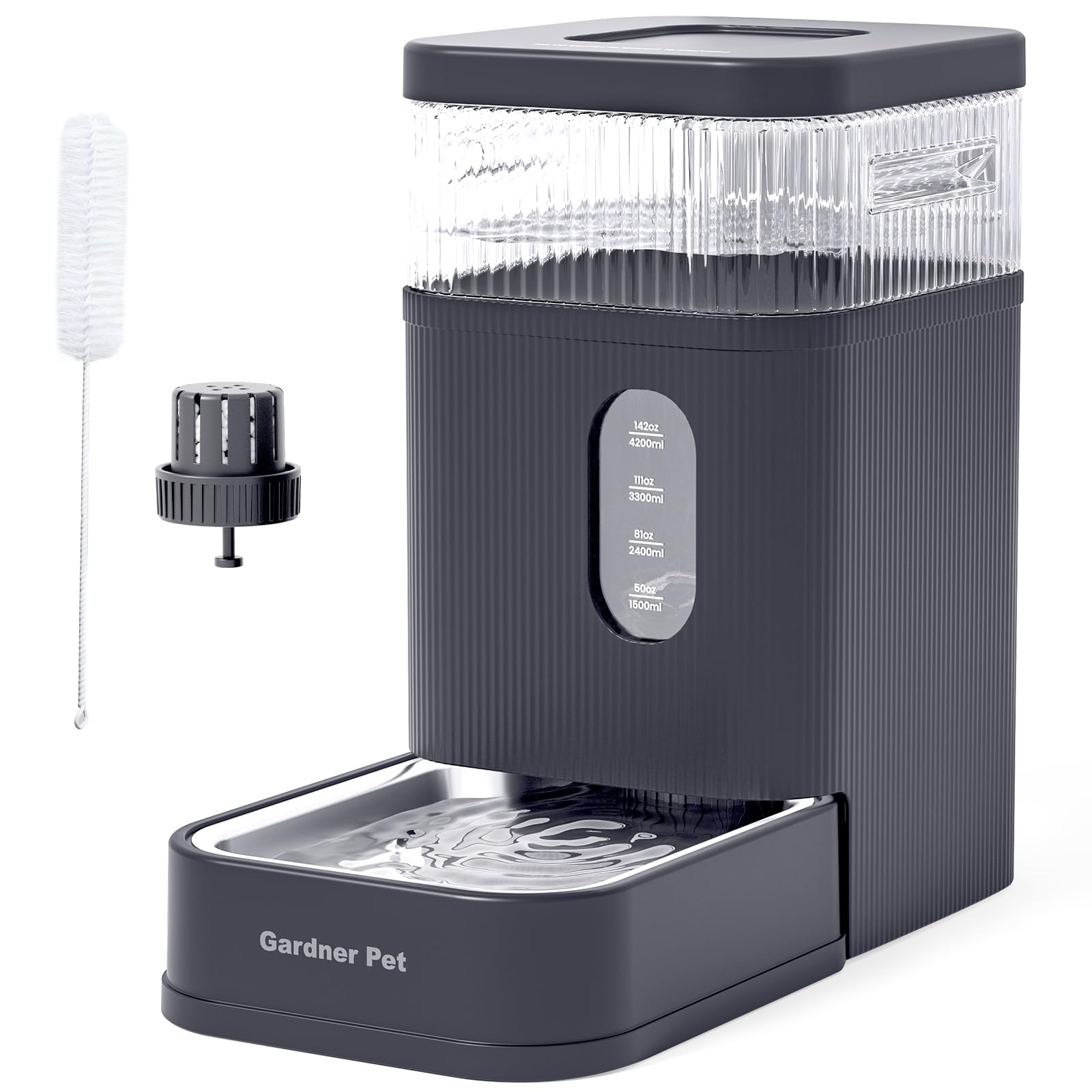 Gardner Pet Dispensador Agua Gatos Automático 8.5L-Gris | Bebedero por Gravedad, Cuenco de Acero Inoxidable, Sin Electricidad, Libre de BPA