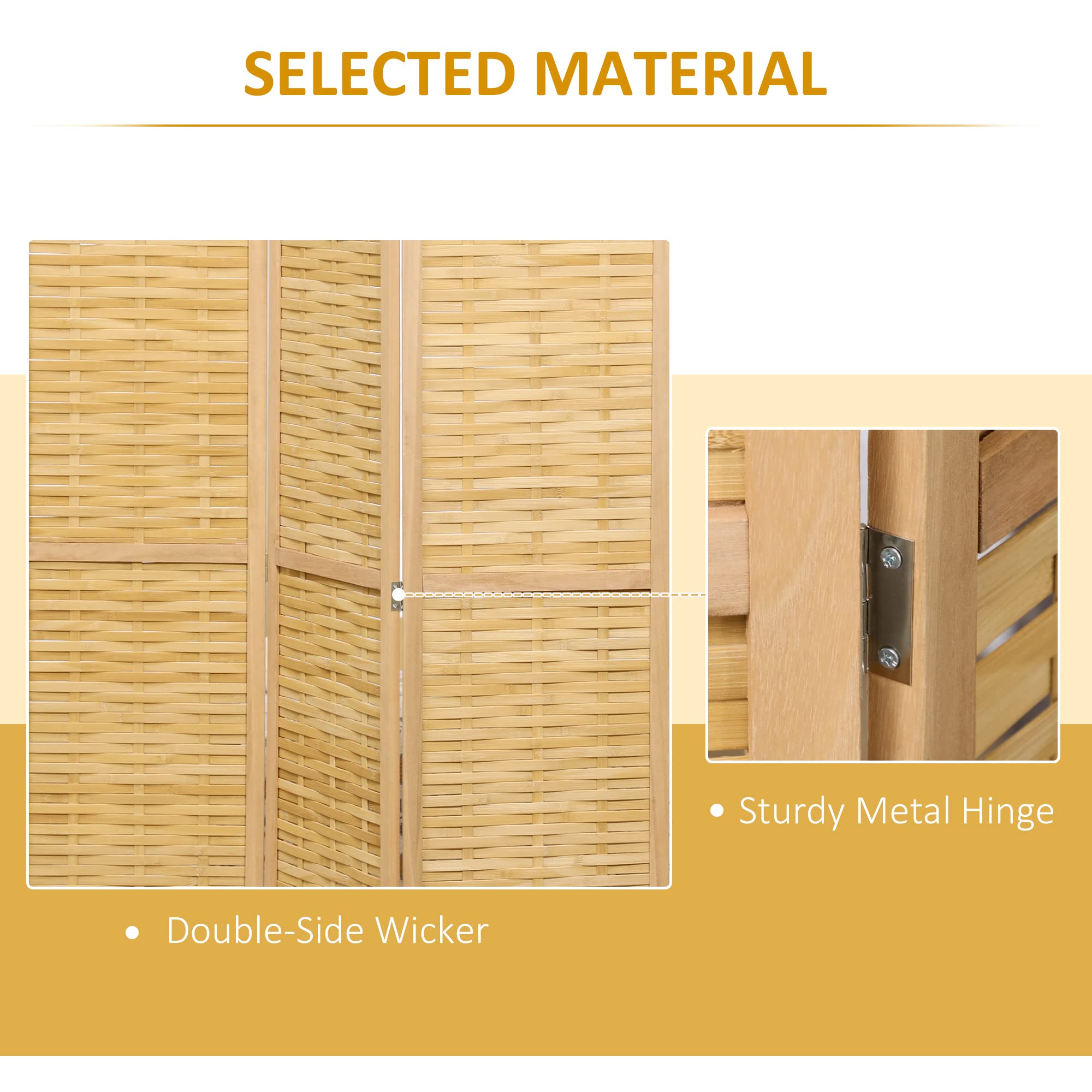 HOMCOM Biombo de 3 Paneles Divisor de Habitación 120x1,8x170 cm Natural | Plegable, Separador de Ambientes, Patrón de Tejido de Bambú, Estilo Rústico, Oficina Dormitorio Salón