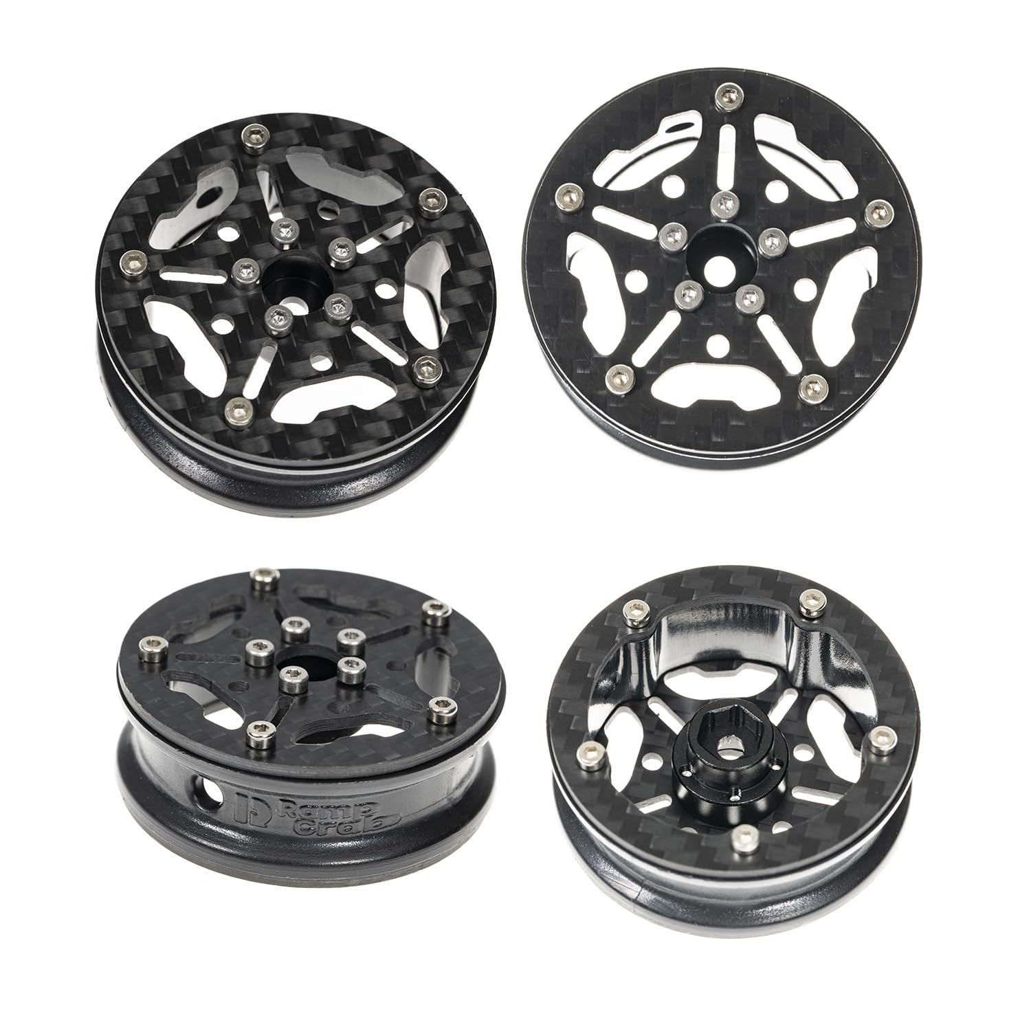 RampCrab 1.8" (46mm) Super Wheels, Carbon fibre Beadlock Wheels, fit fot SCX24, TRX4M, FCX24, FCX24M, CR18P, Style H
