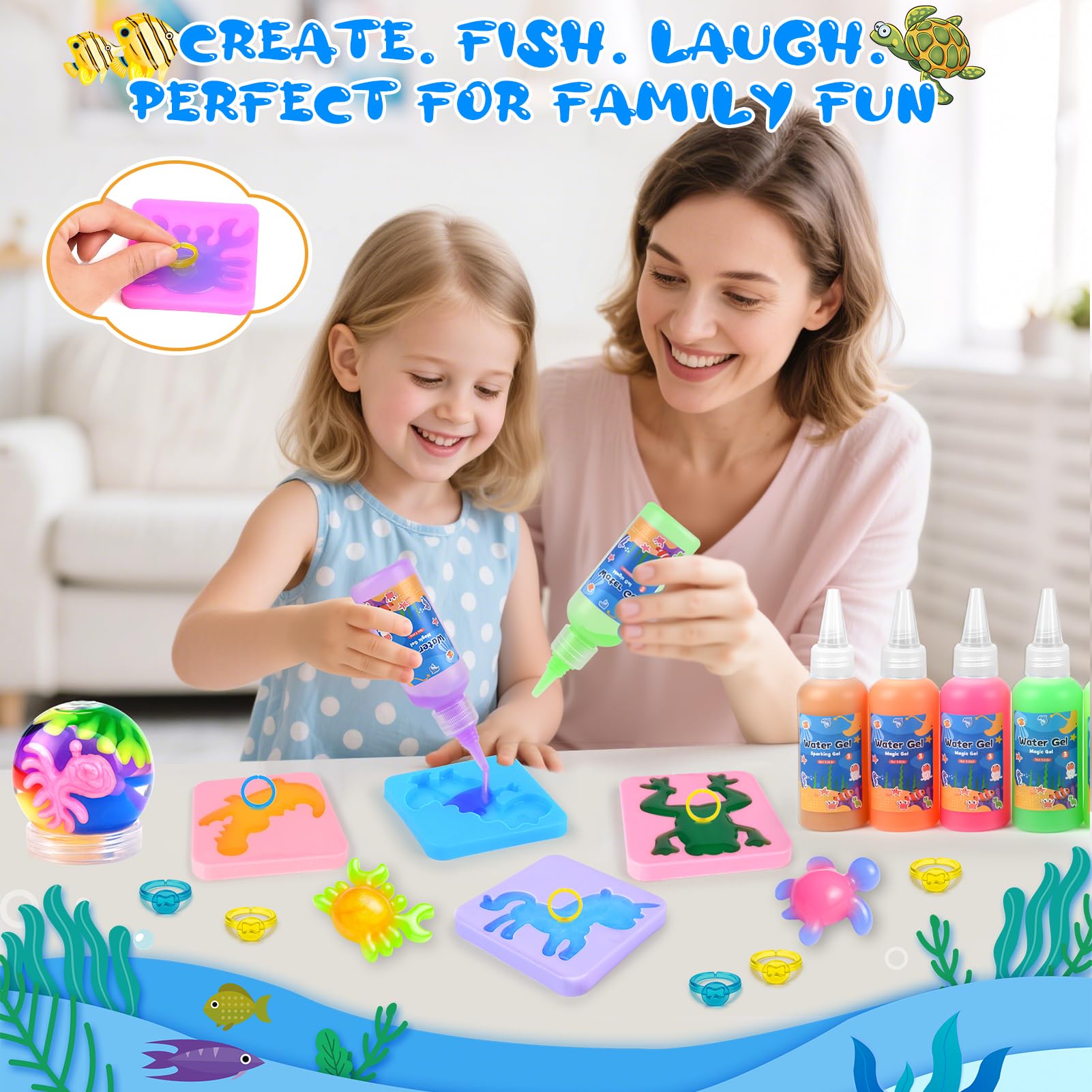 Dreamon Aqua Gelz Set, 71PCS Magic Jelly Set con 14 Gel Colorati, 2 Canne da Pesca, Giocattolo Educativo per Bambini 3+ Anni, Regalo DIY Ragazzi e Ragazze
