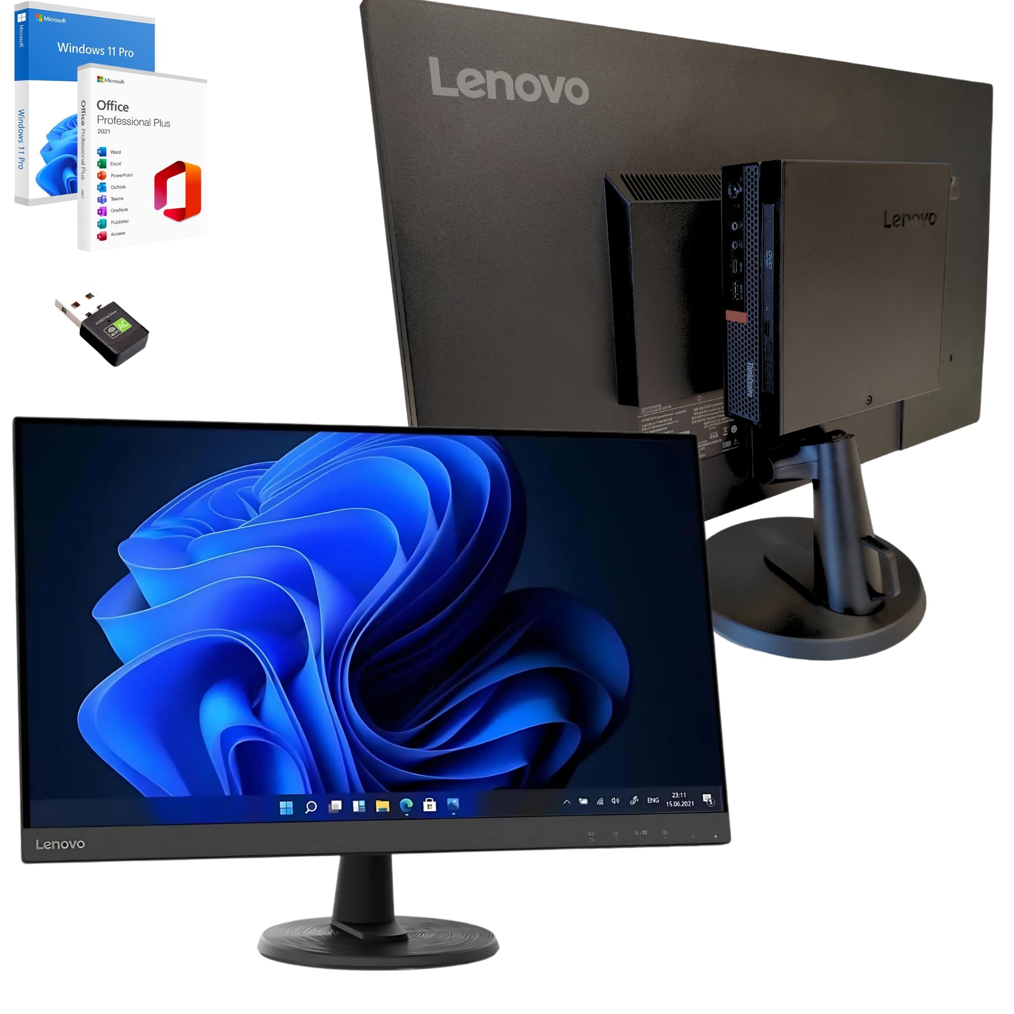 Lenovo Komplettcomputer 27" i5 8500 16 GB Ram 1 Tera SSD Win 11 Pro Office 2021 Pro 36 Monate Garantie -c27-40