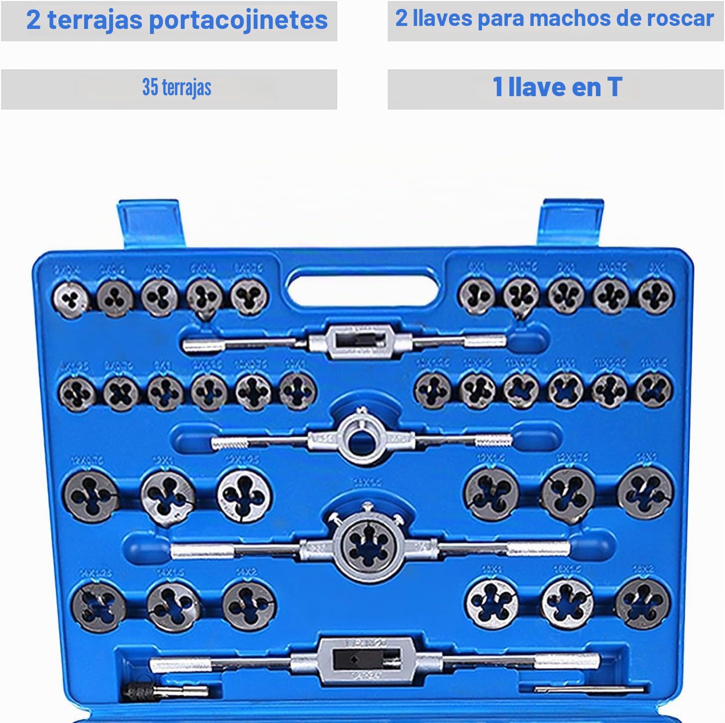 Juego profesional de 110 piezas de machos y troqueles de acero HSS de alta dureza M2-M18, juego de troqueles de rosca, multifuncional, resistente, con mango de llave y funda firme para trabajo