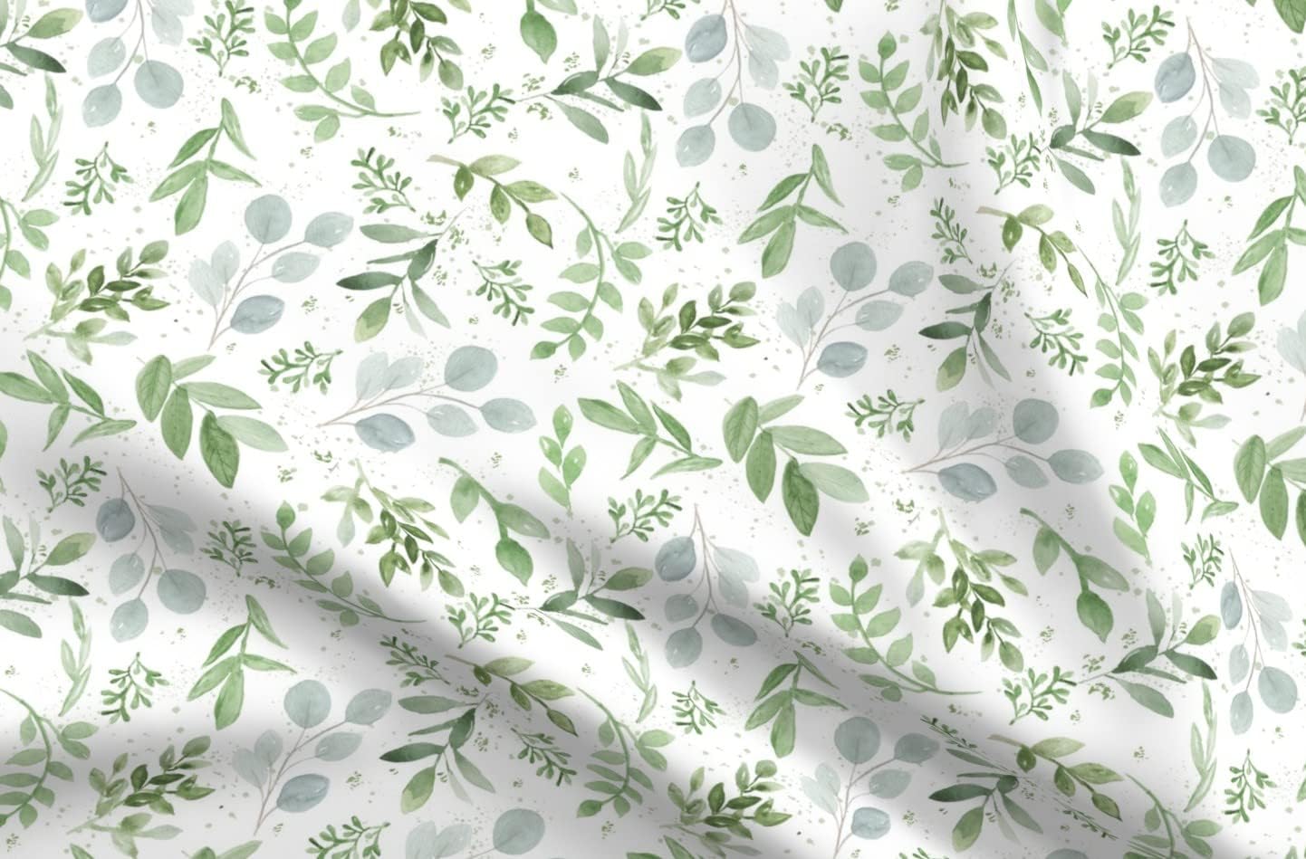 Spoonflower Fabric - Soft Greenery Leaves Watercolor Botanical Hand Painted Eucalyptus Printed on Upholstery Velvet Fabric Fat Quarter - Upholstery Home Decor Bottomweight Apparel