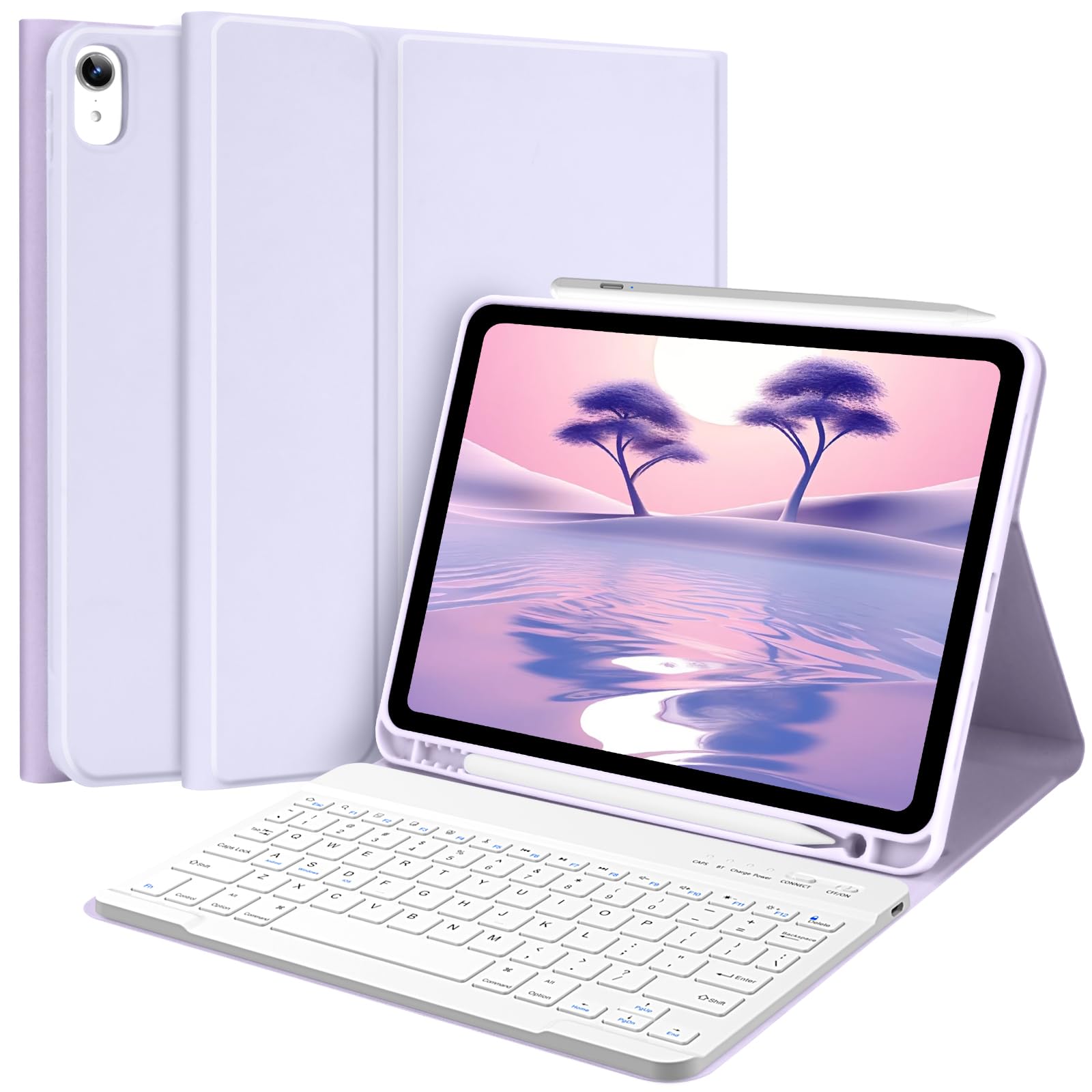 TQQ Keyboard Case for iPad Air 11-inch (M3 2025 / M2 2024) & Air 4th/5th Gen, Magnetic Wireless Detachable Keyboard, Stand Folio Cover with Pencil Holder, Thin & Light (Purple)